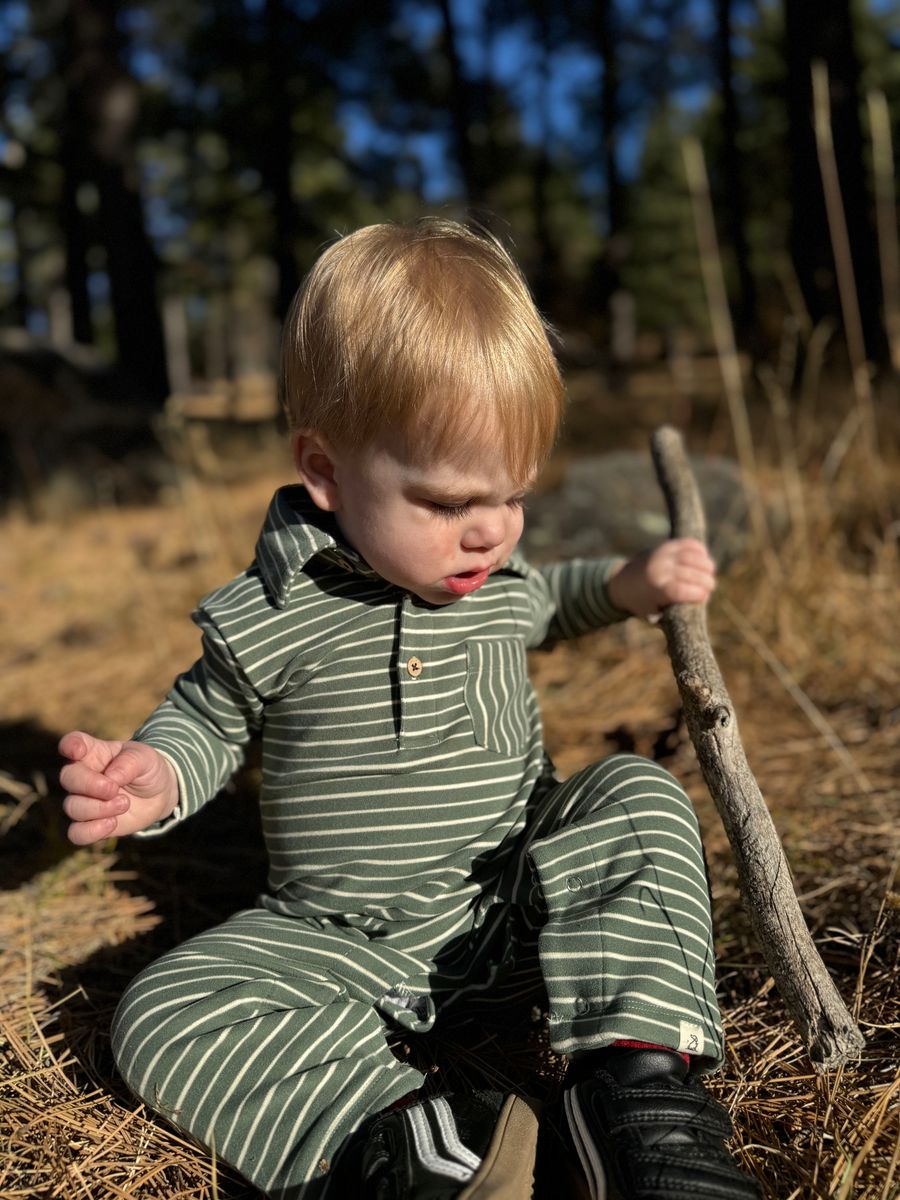 Me & Henry Kingston Polo Romper - Forest/Cream