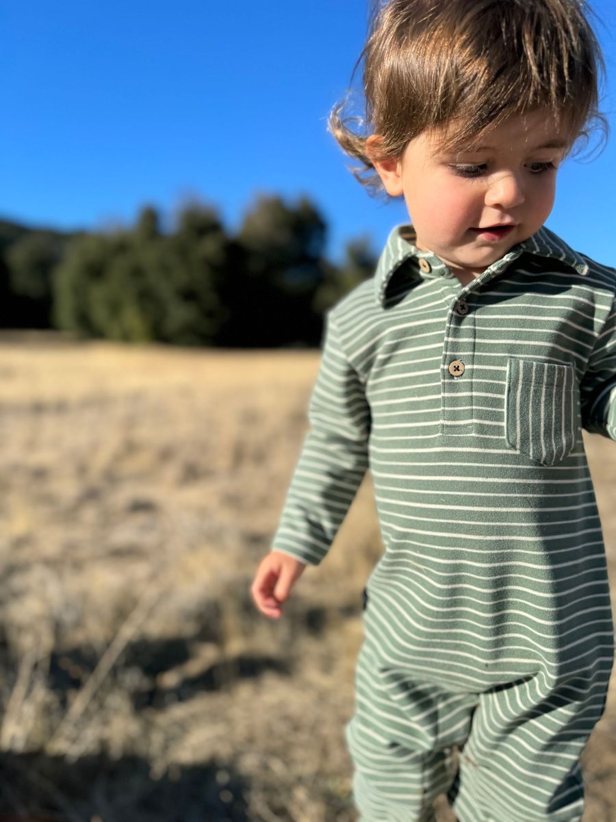 Me & Henry Kingston Polo Romper - Forest/Cream