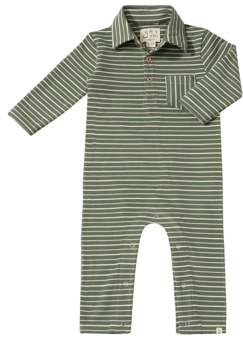 Me & Henry Kingston Polo Romper - Forest/Cream