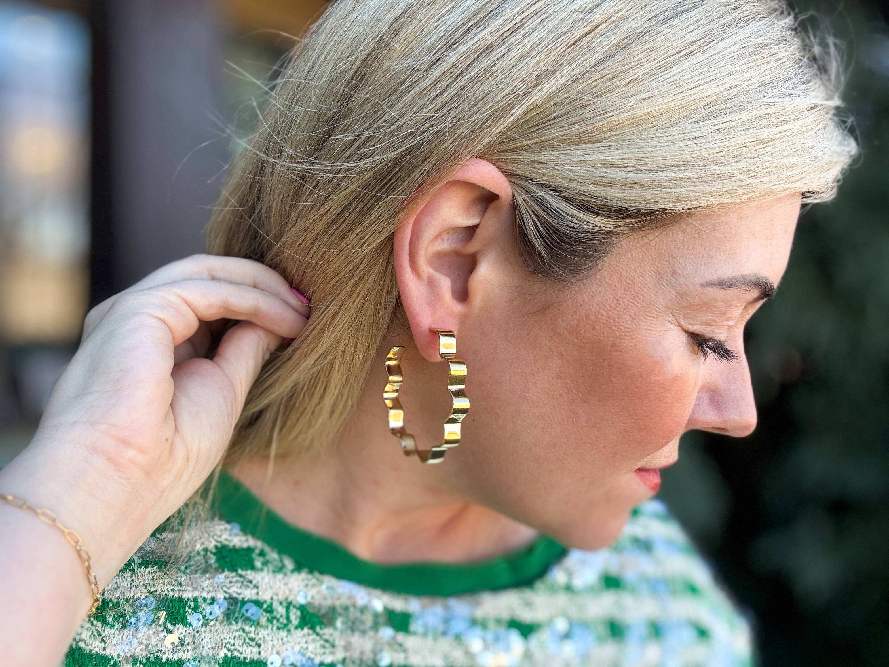 Whitney Wavy Gold Hoop