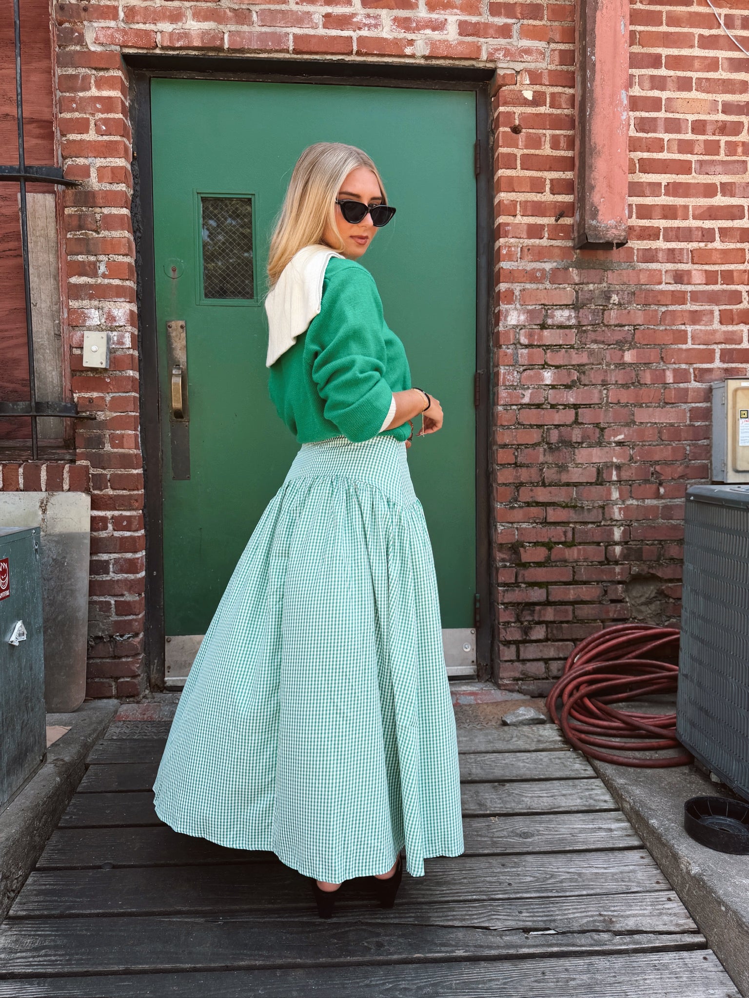 Set Your Sails Skirt - Green Gingham