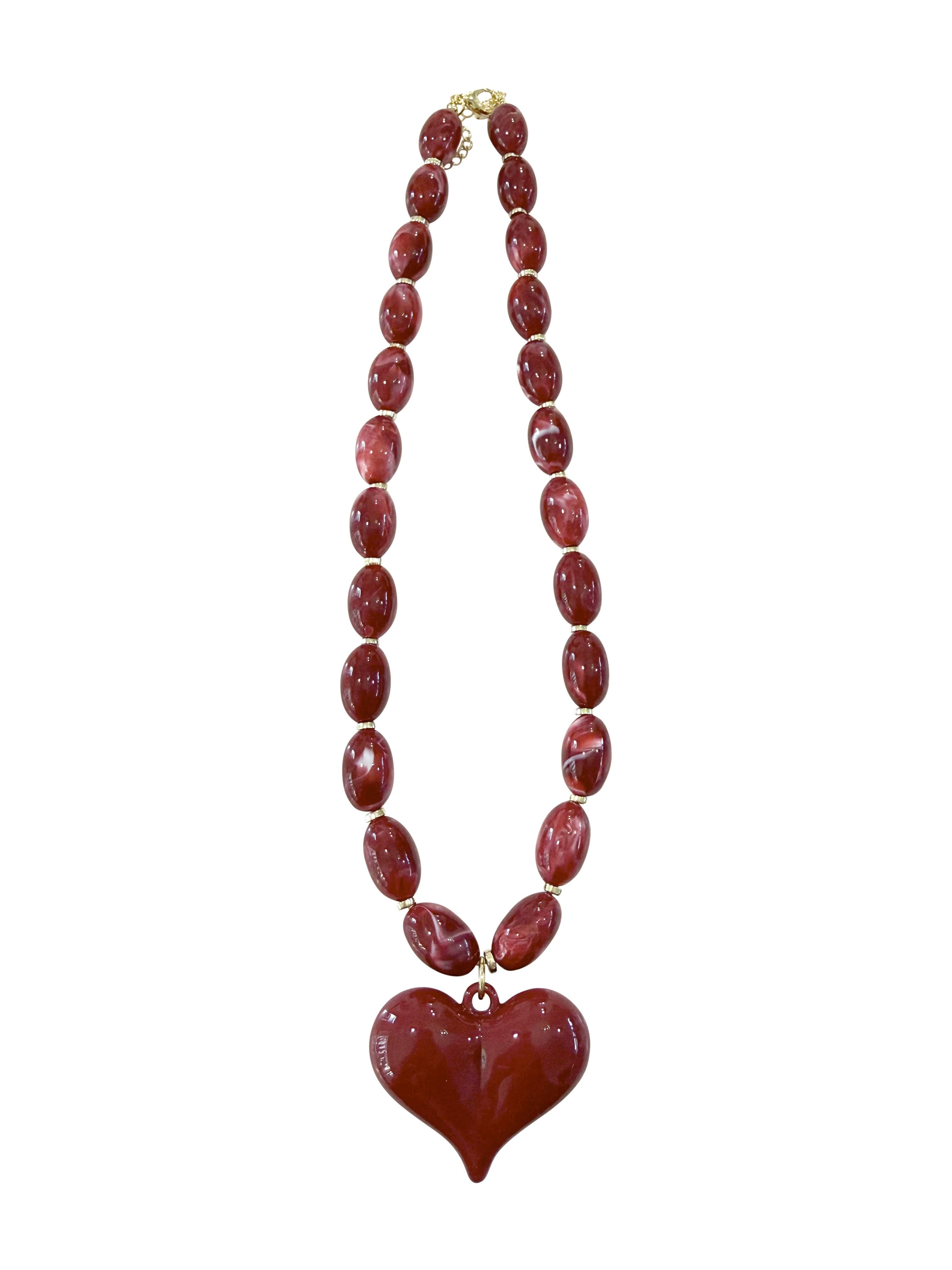 Gemelli Roxie Red Beaded Necklace with Heart Charm