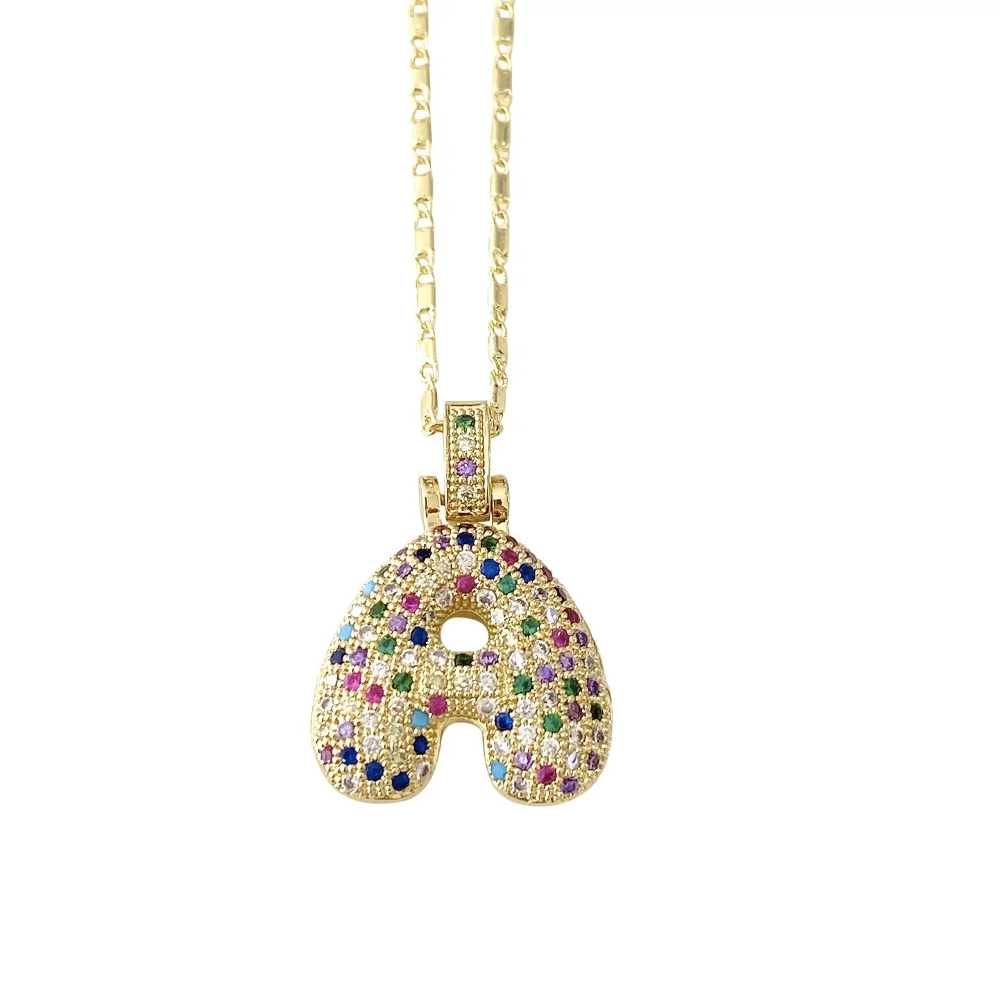 Gemelli Rainbow Puffy Initial Necklace