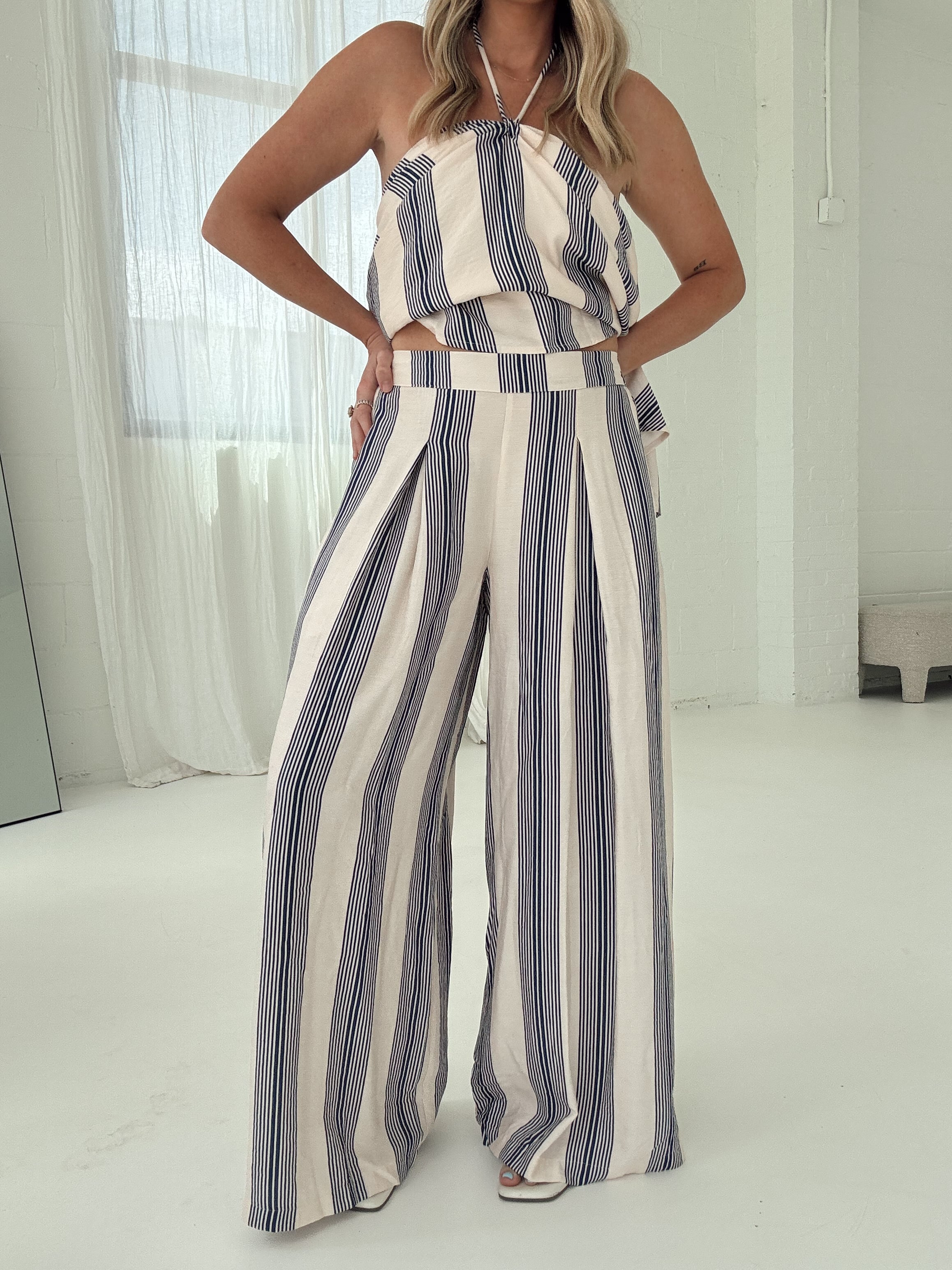 Bri Flowy Pant - Navy Stripe