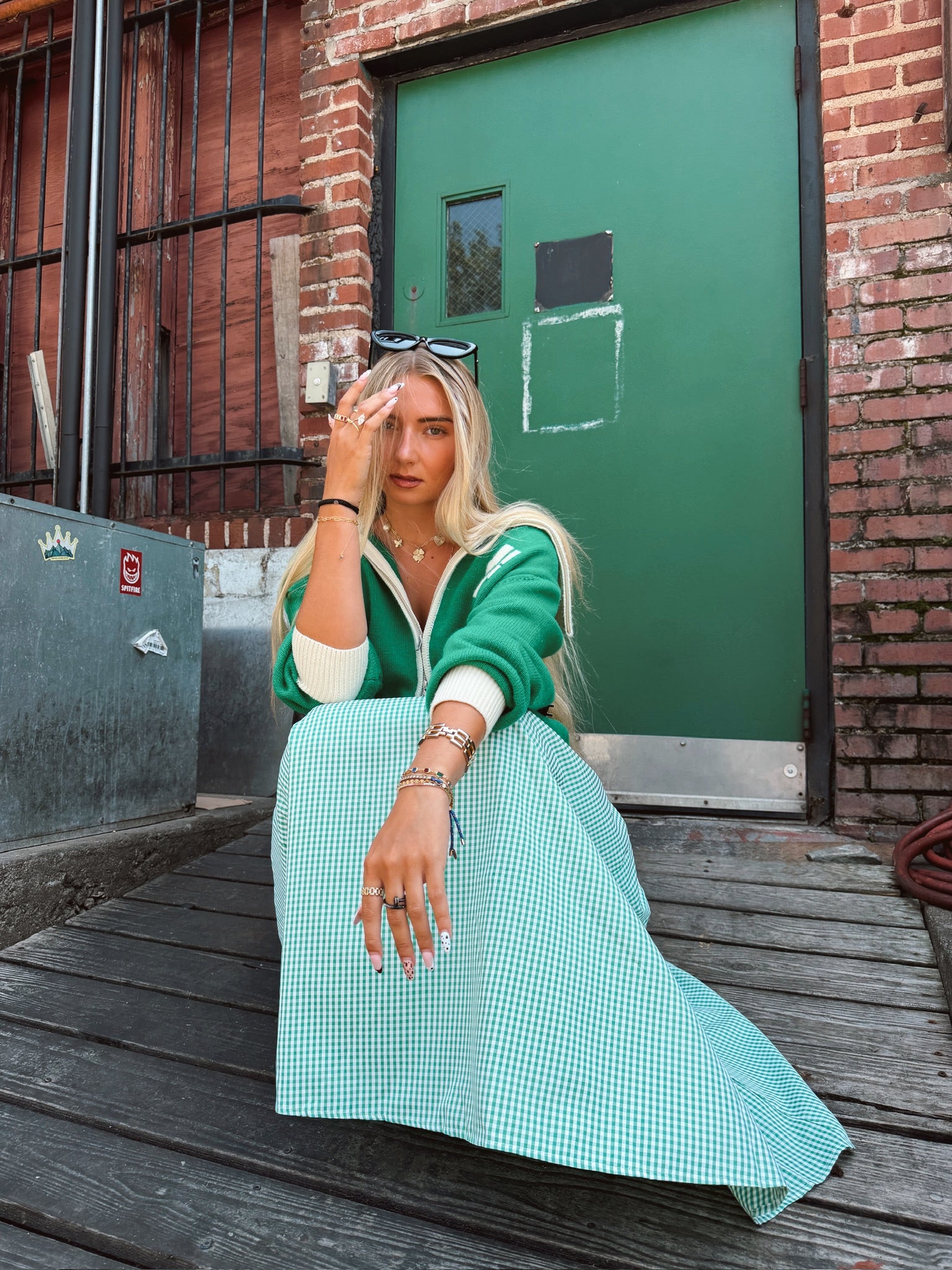 Set Your Sails Skirt - Green Gingham