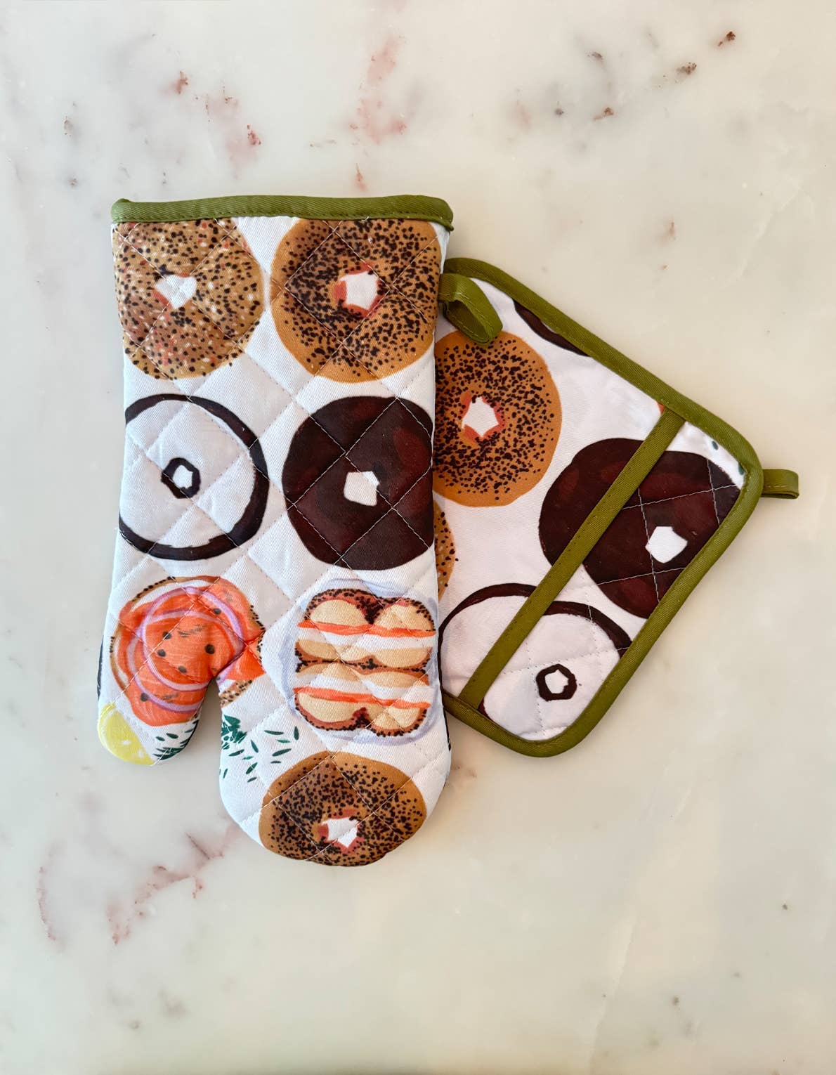 Bagel Oven Mitt Pot Holder Set