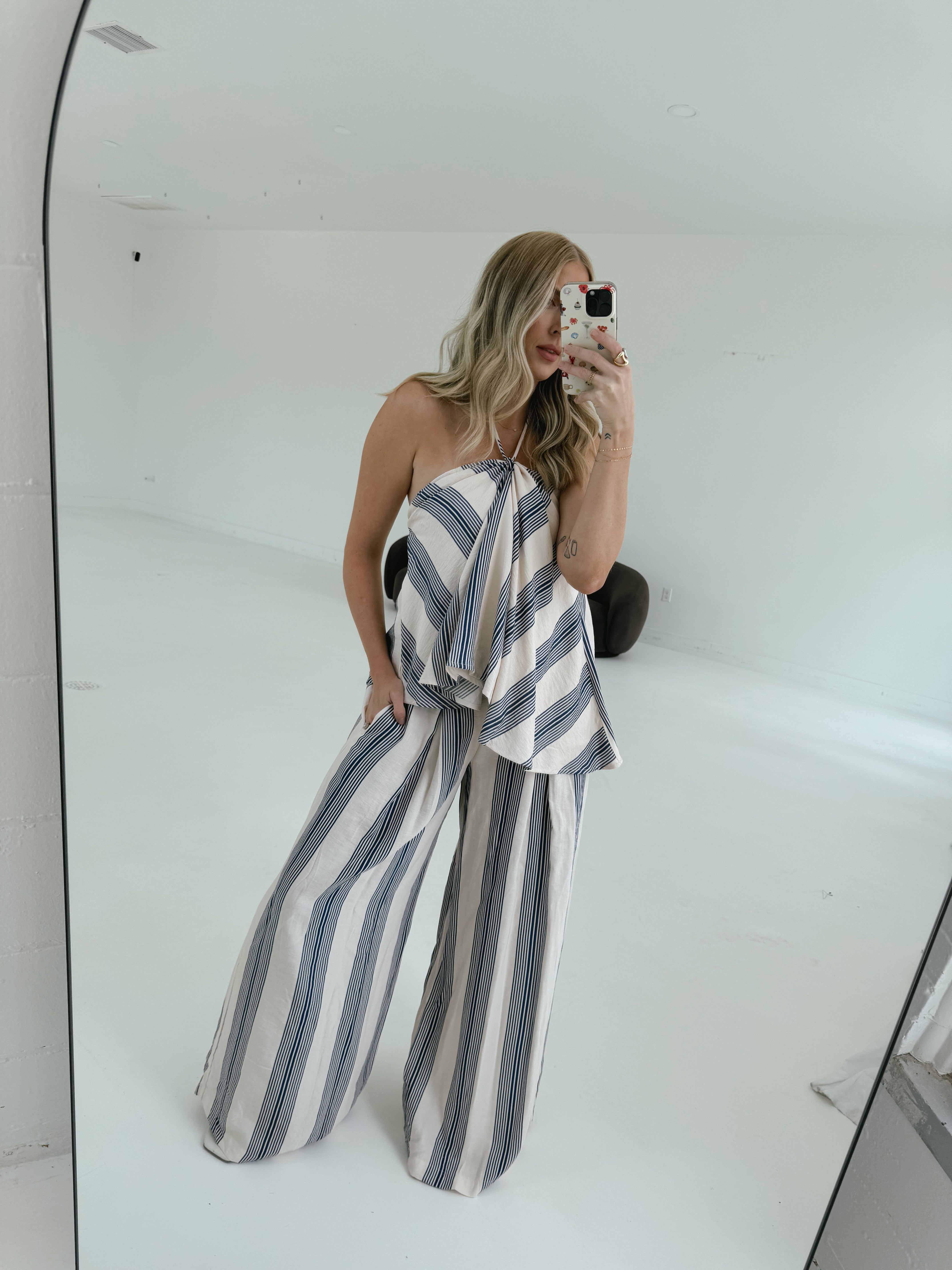Bri Flowy Pant - Navy Stripe