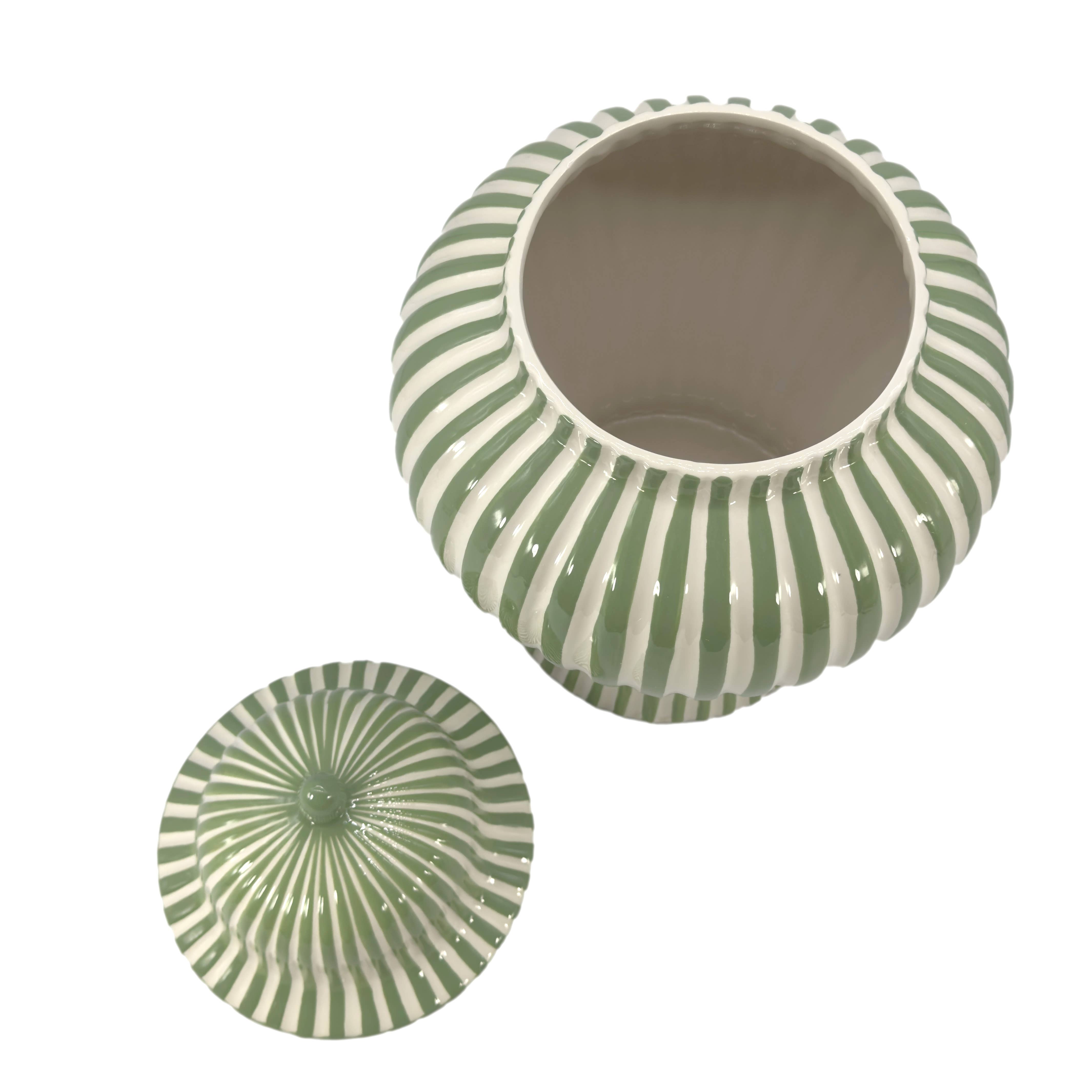 Green & White Candy Cane Striped Ceramic Vase 18" - STORE PICK UP ONLY