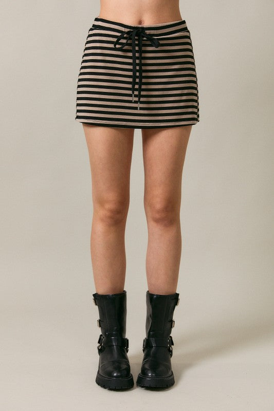 Pre-Order Weekender Stripe Skort - Black/Taupe (eta 8/30)
