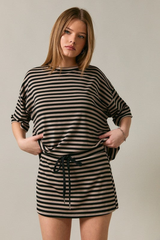 Pre-Order Weekender Stripe Skort - Black/Taupe (eta 8/30)