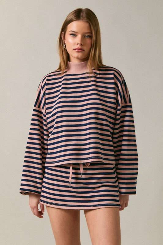 Pre-Order Weekender Long Sleeve Stripe Top - Blush/Navy (eta 8/30)