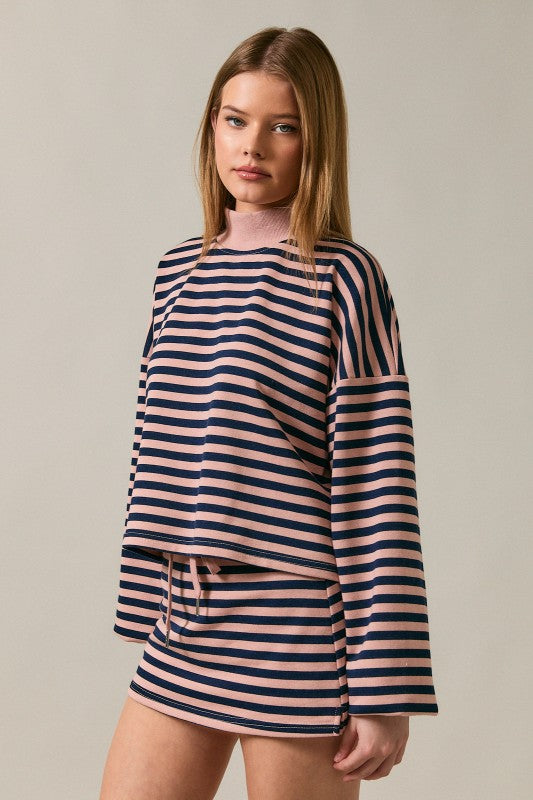 Pre-Order Weekender Long Sleeve Stripe Top - Blush/Navy (eta 8/30)