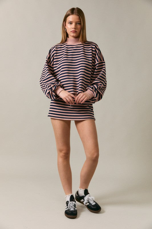 Pre-Order Weekender Long Sleeve Stripe Top - Blush/Navy (eta 8/30)