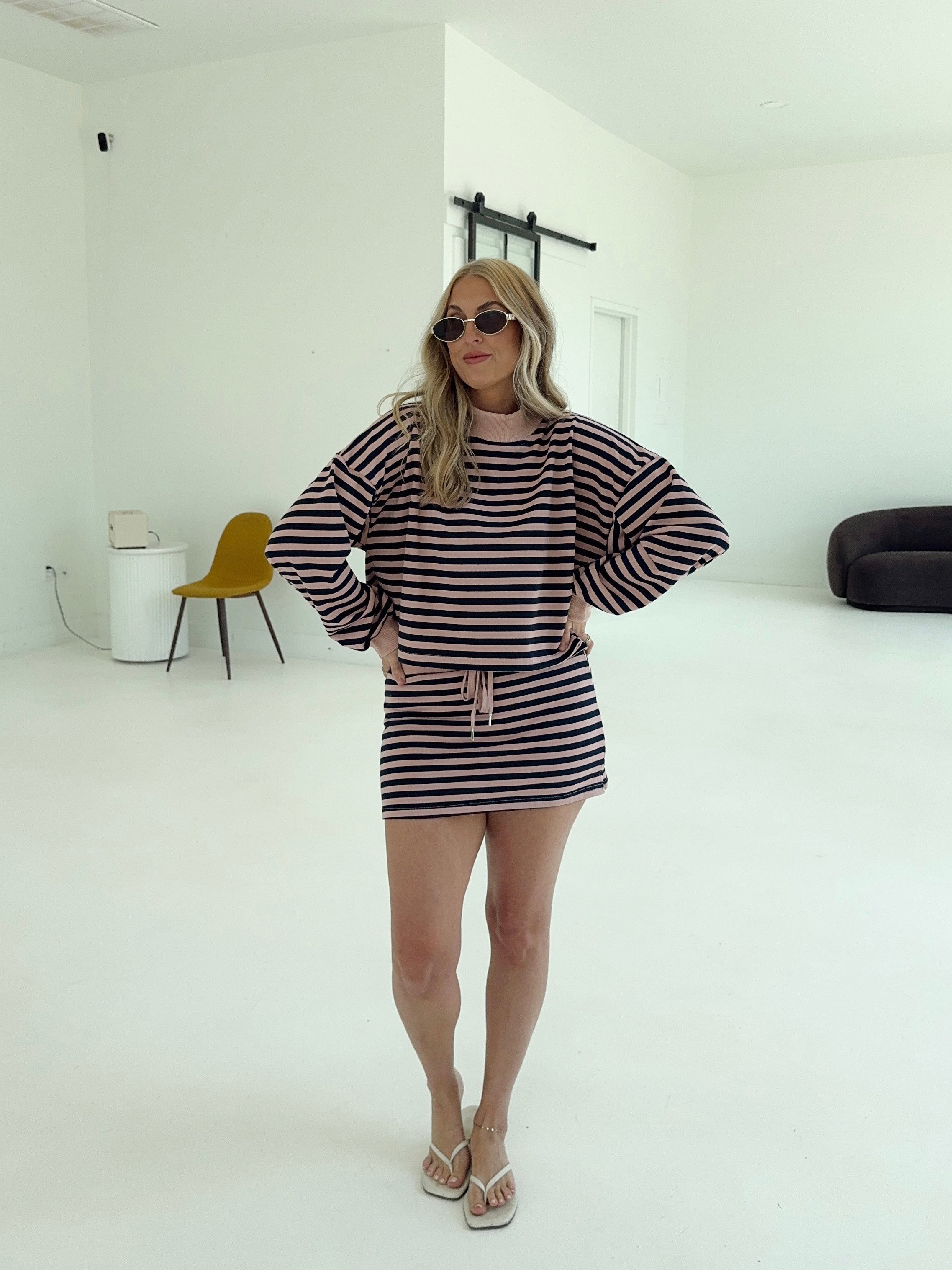 Weekender Stripe Skort - Blush/Navy