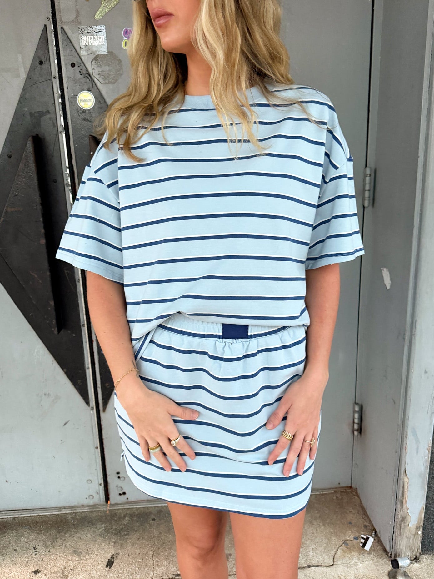 Pre-Order Cassie Stripe Skort - Navy and Baby Blue (restock eta 8/10)