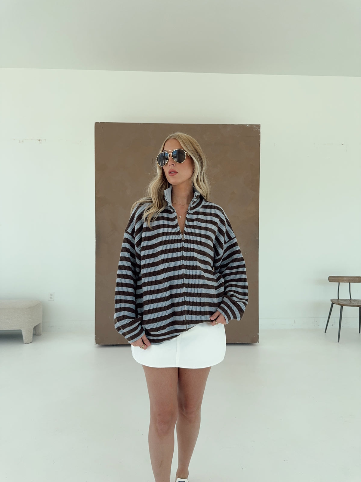 Lyla Long Sleeve Stripe Sweater Jacket
