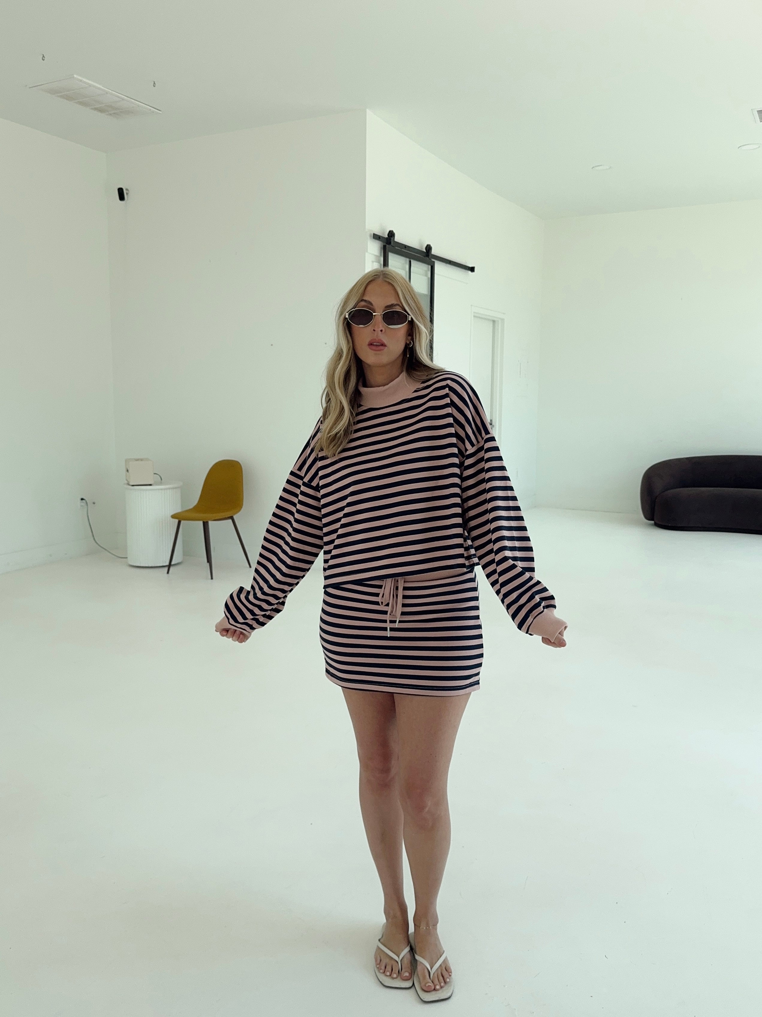 Weekender Stripe Skort - Blush/Navy