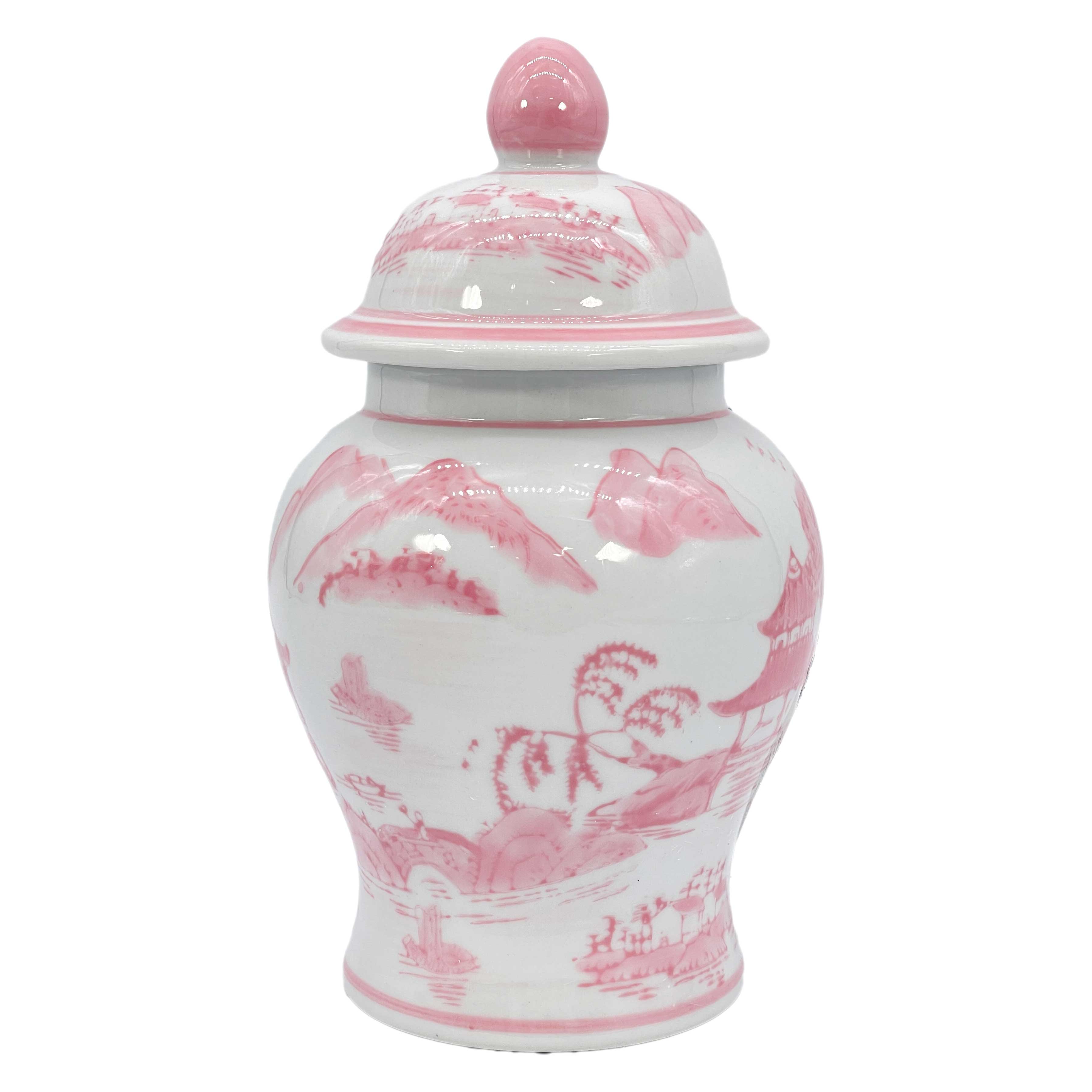 Small Chinoiserie Ceramic Decorative Tea & Ginger Jar 8": Pink 2