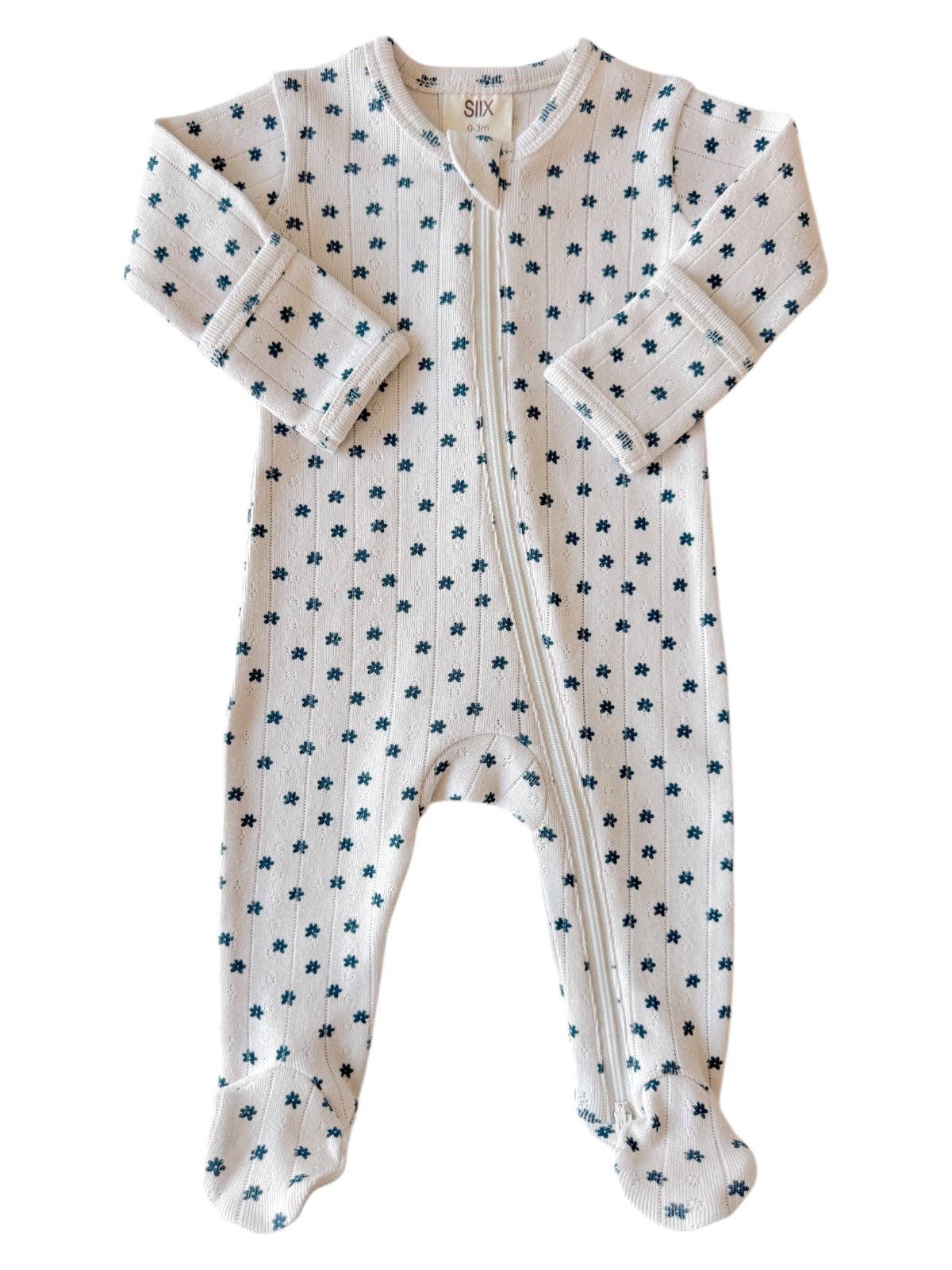 Blue Flower Organic Pointelle 2-Way Zip Footie