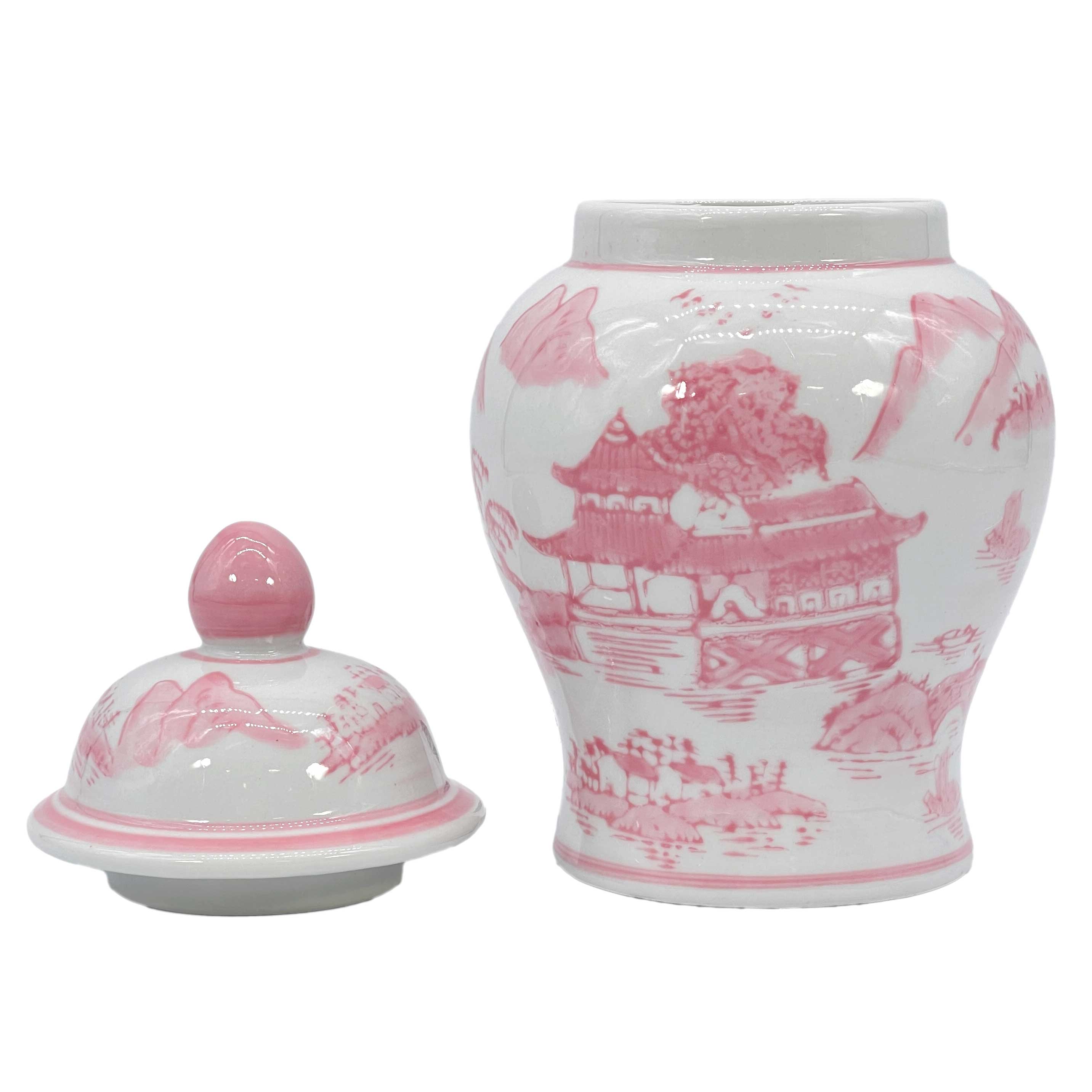 Small Chinoiserie Ceramic Decorative Tea & Ginger Jar 8": Pink 2