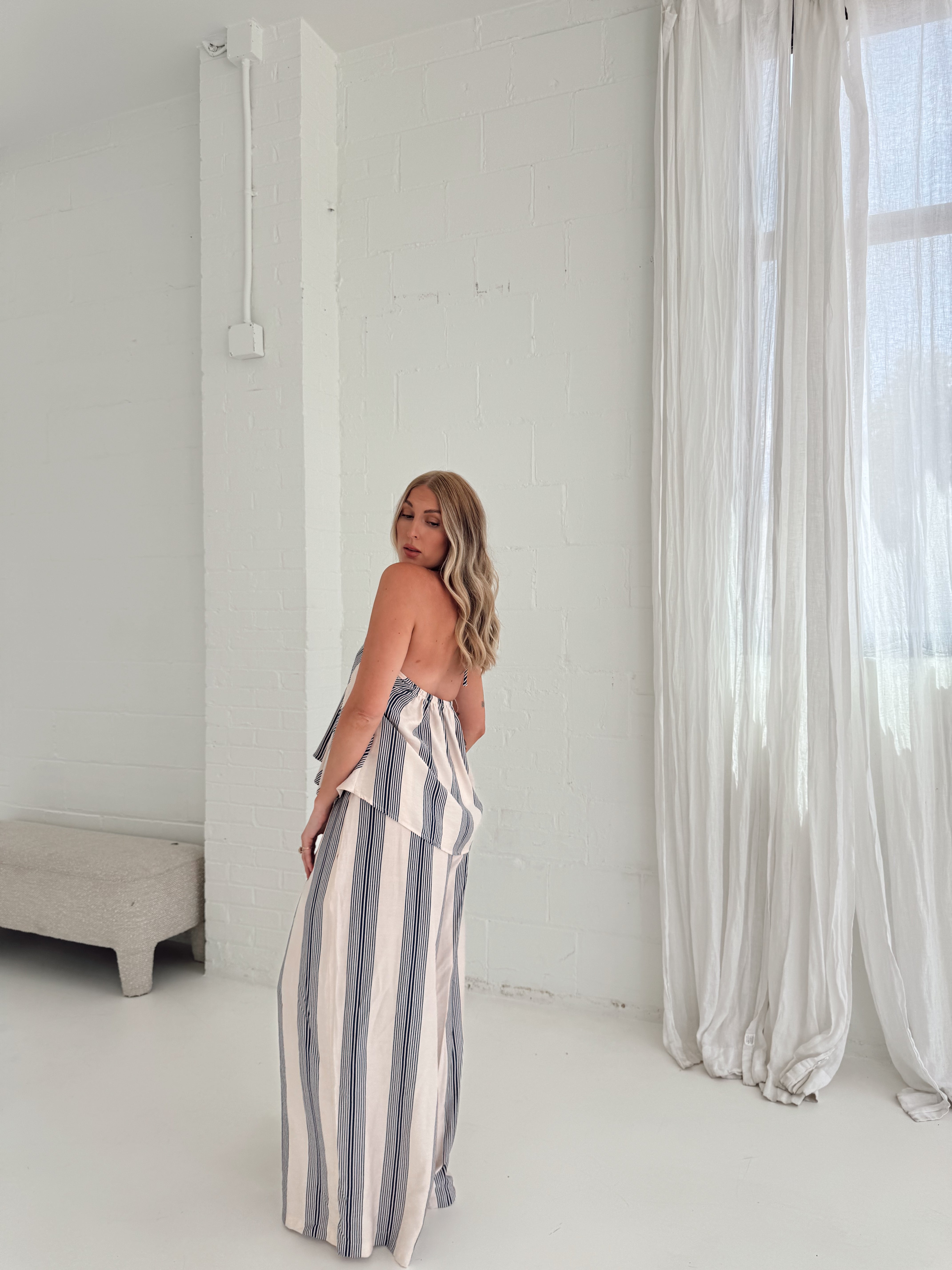 Bri Flowy Pant - Navy Stripe