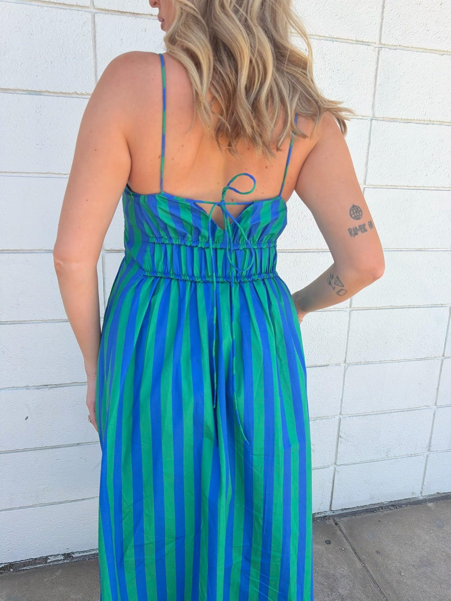 English Factory Striped Smocked Waist Midi Dress