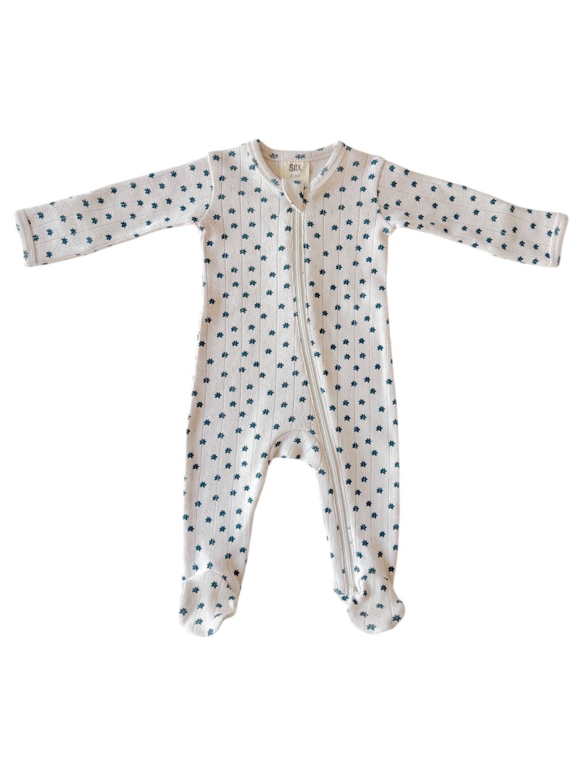 Blue Flower Organic Pointelle 2-Way Zip Footie
