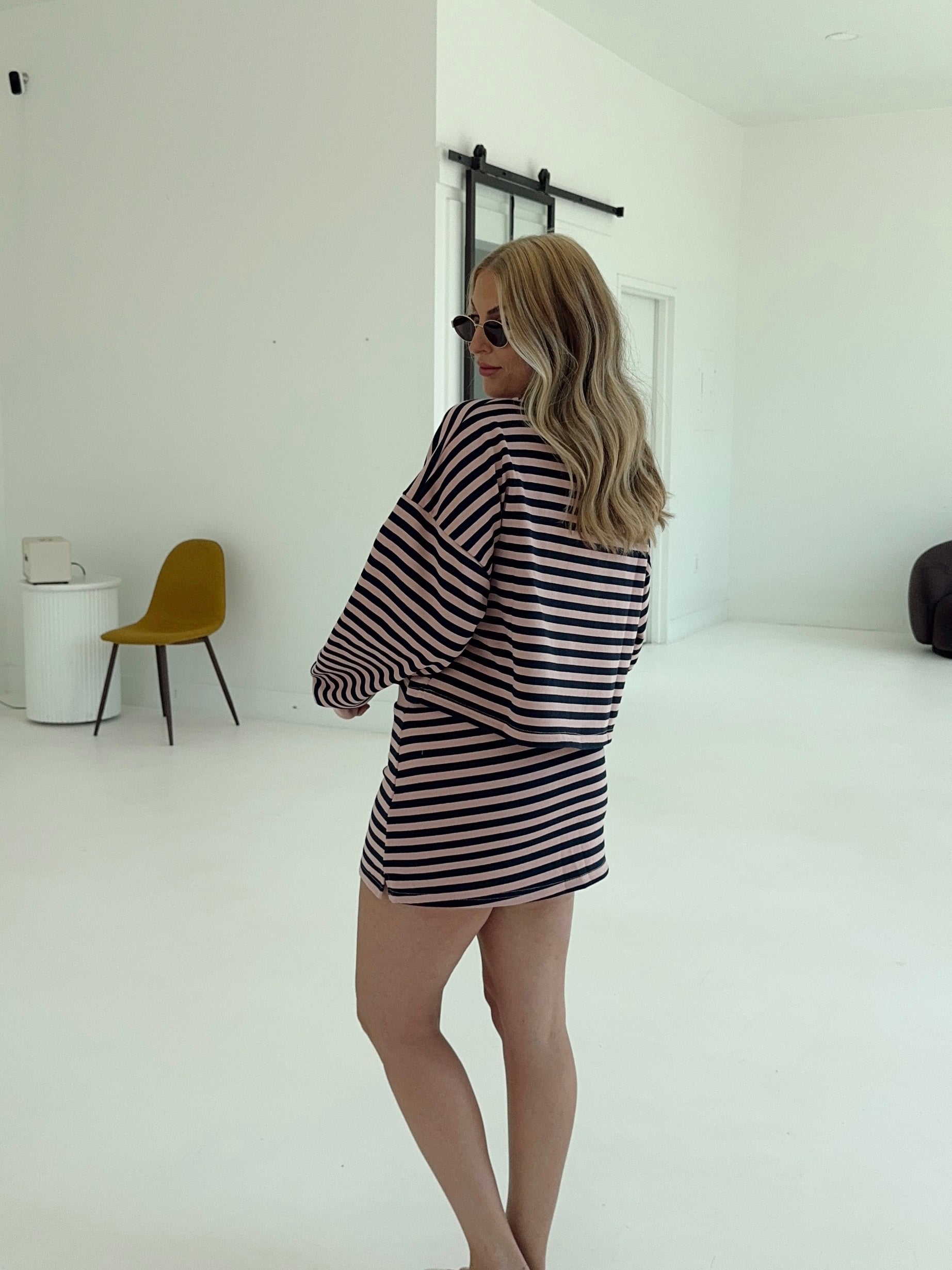 Weekender Stripe Skort - Blush/Navy