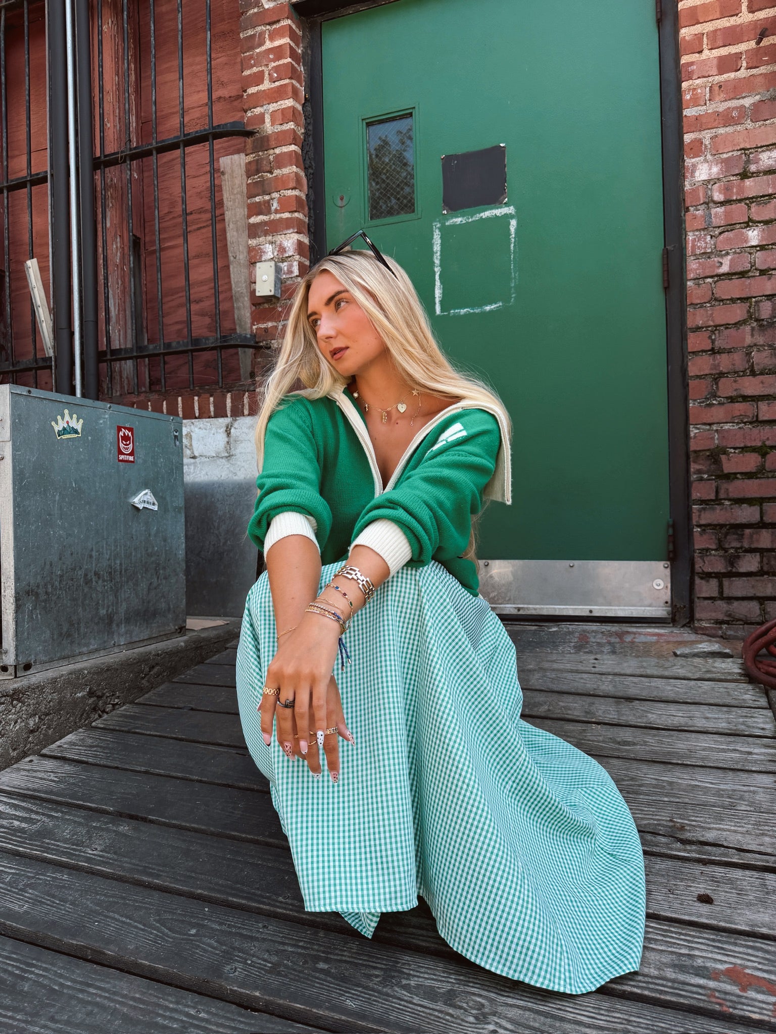 Set Your Sails Skirt - Green Gingham