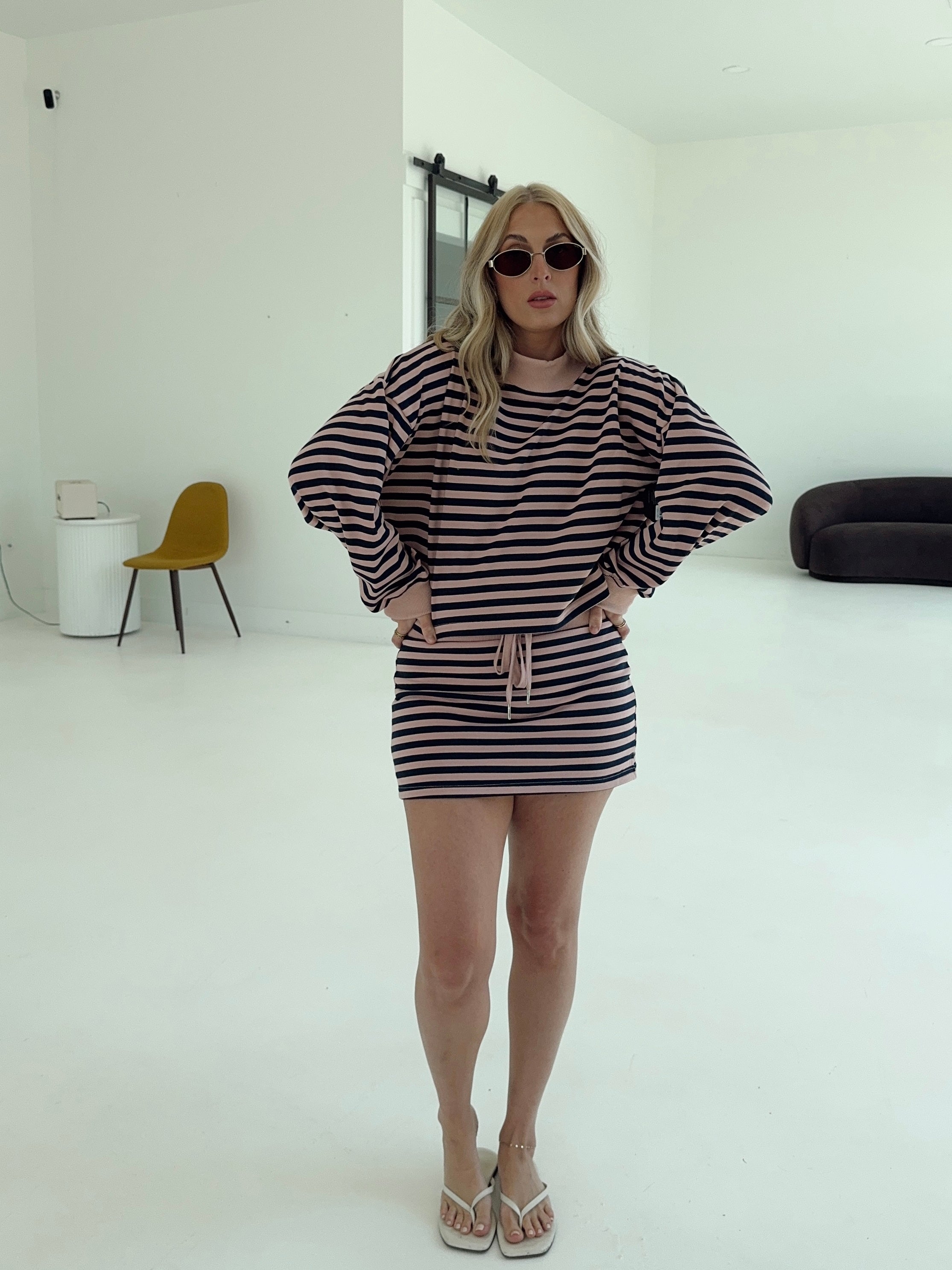 Weekender Stripe Skort - Blush/Navy