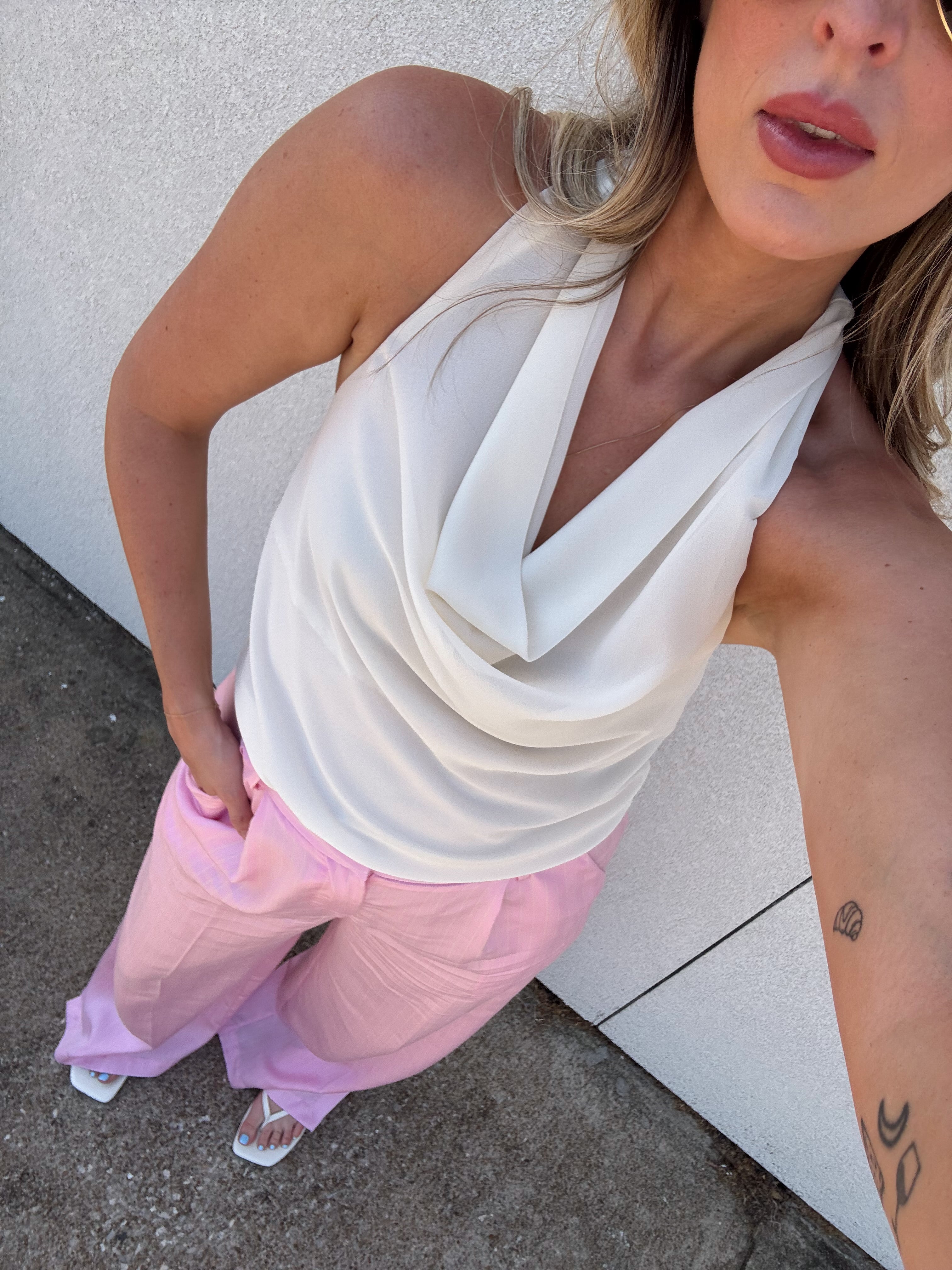 Drinks on You Cowl Neck Top - Ivory
