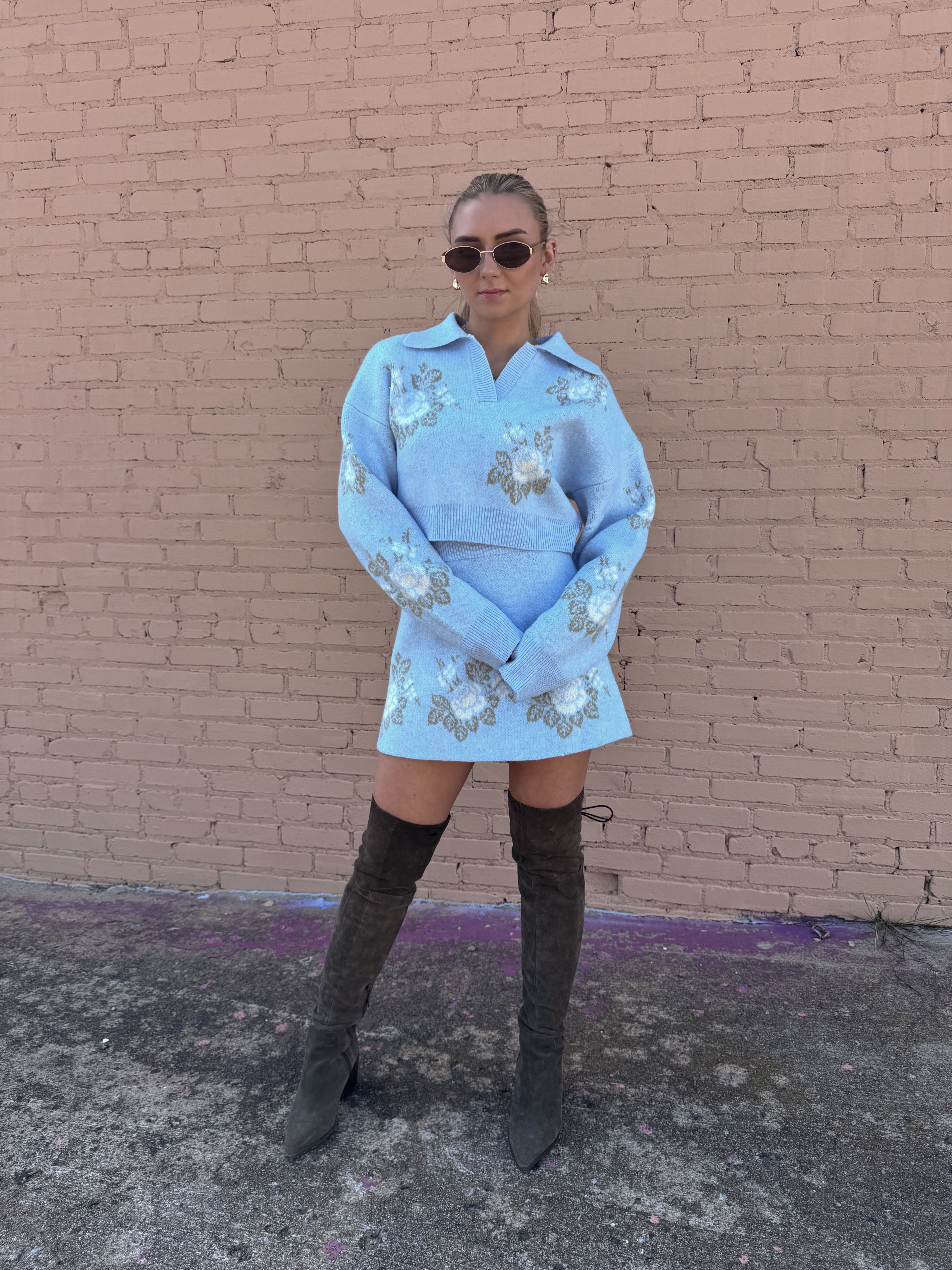 Blue Floral Skirt Set