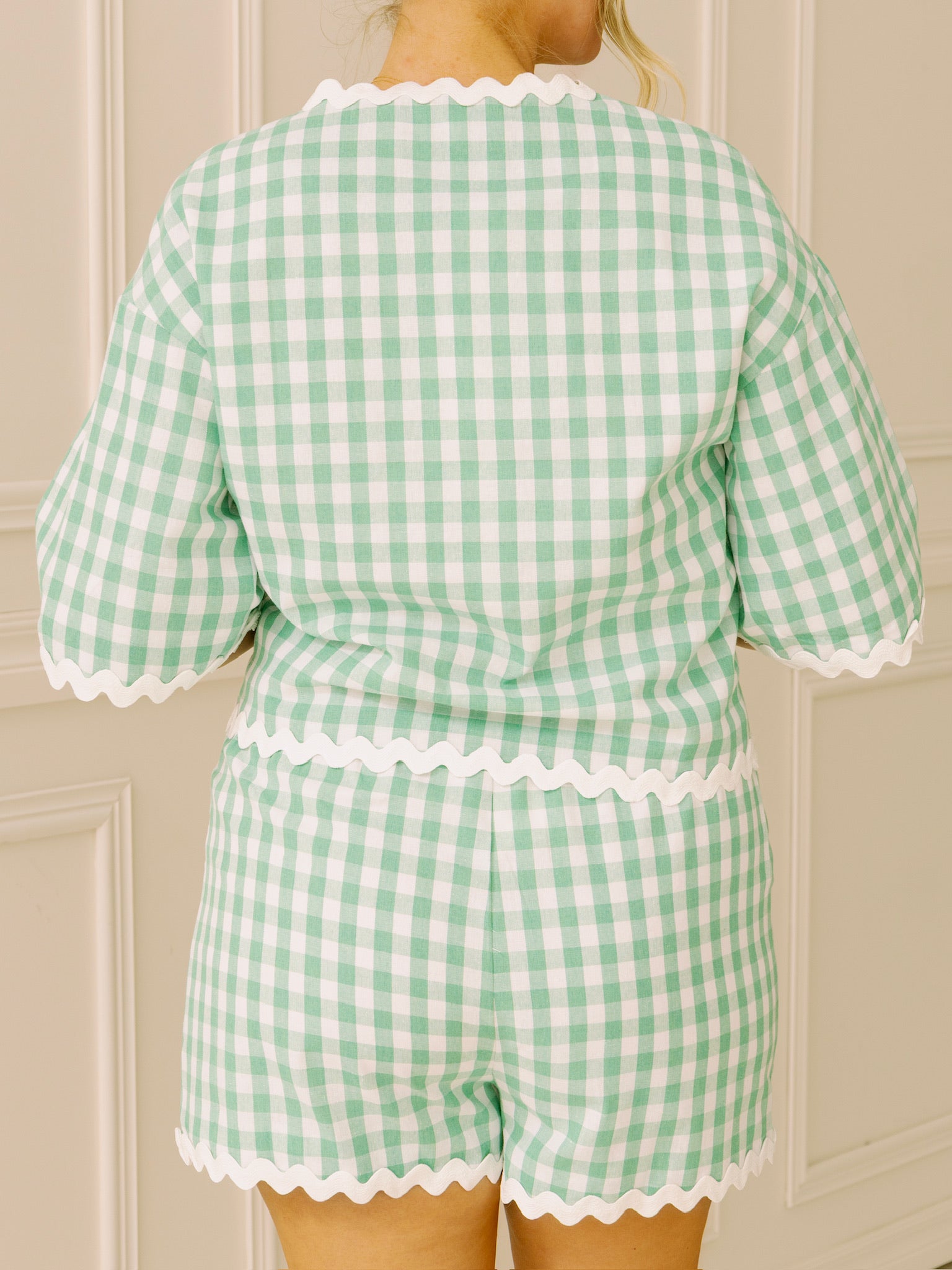 Green Ric Rac Gingham Tie Top