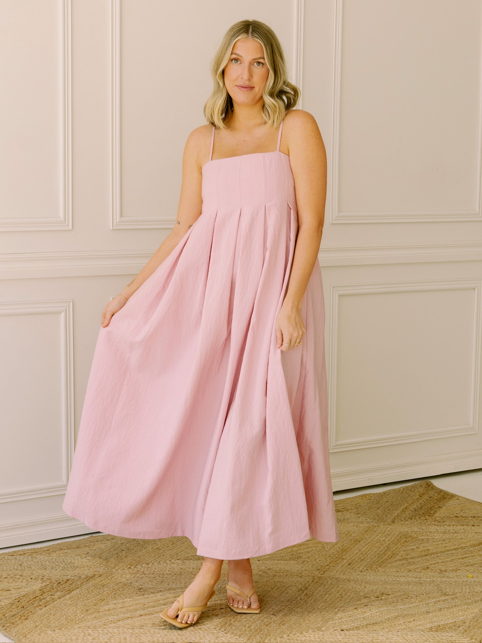 To the Pleat Pink Midi Dress