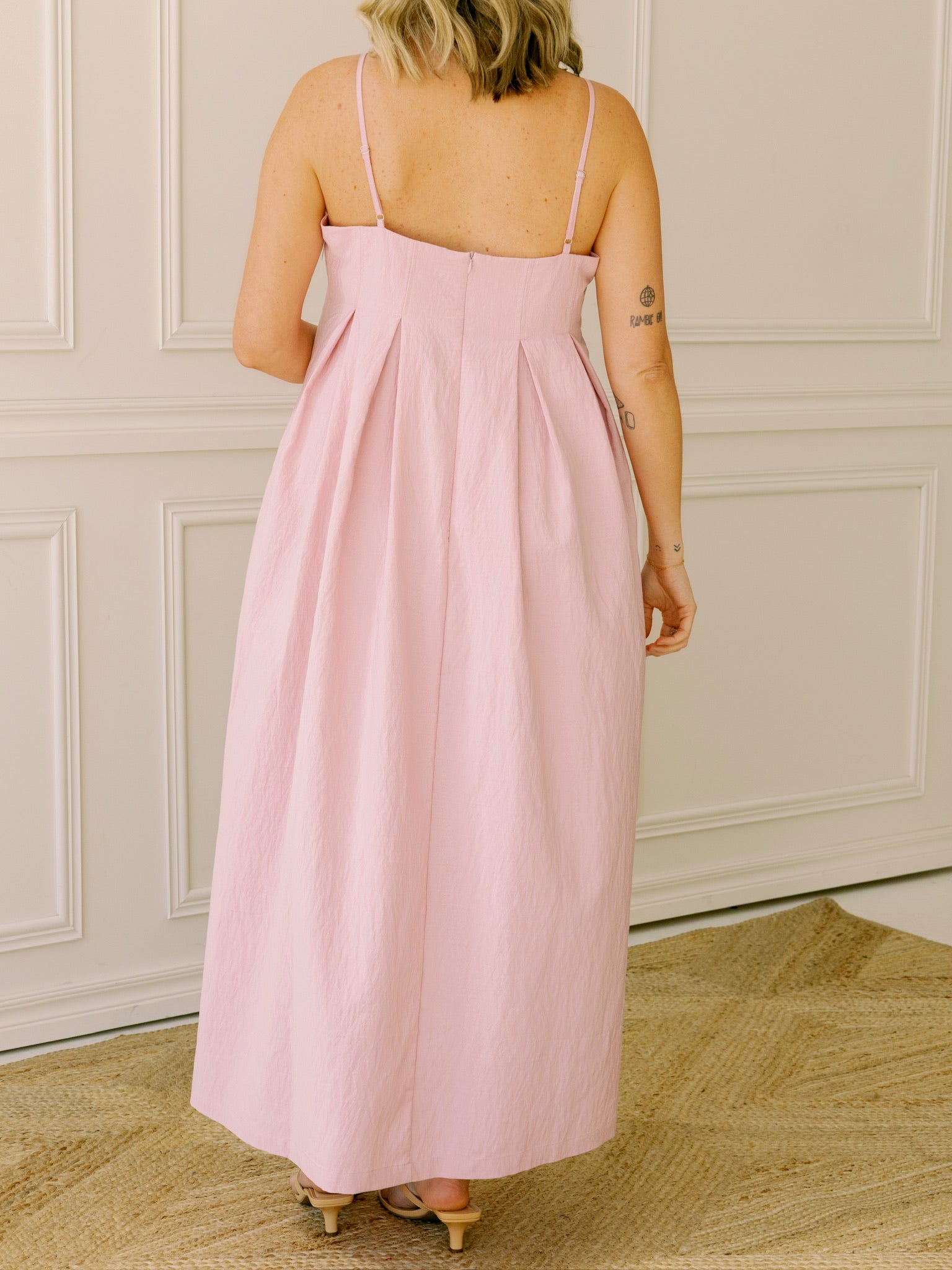 To the Pleat Pink Midi Dress