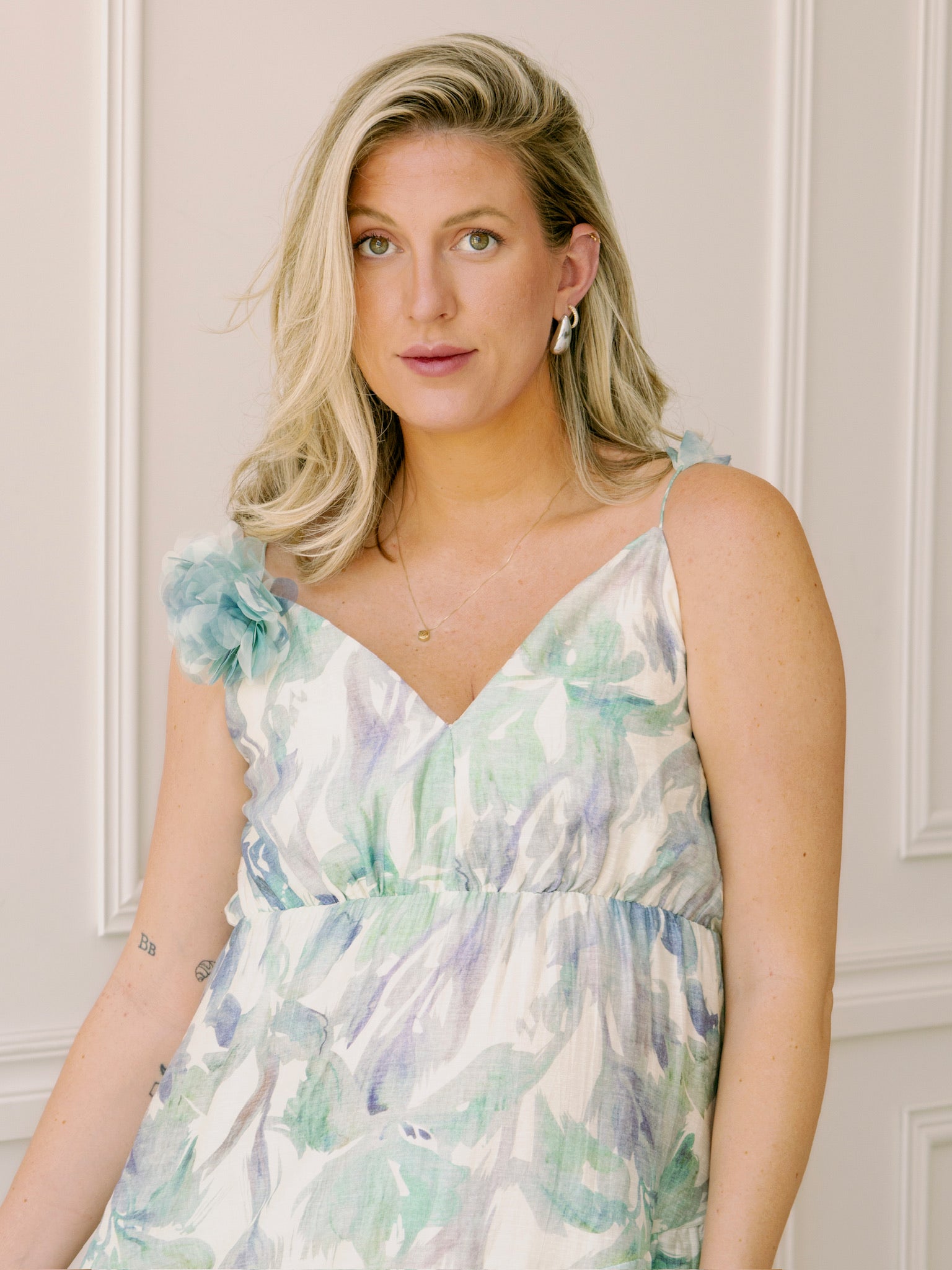 Lucy Paris Moret Flared Dress - Turquoise Floral