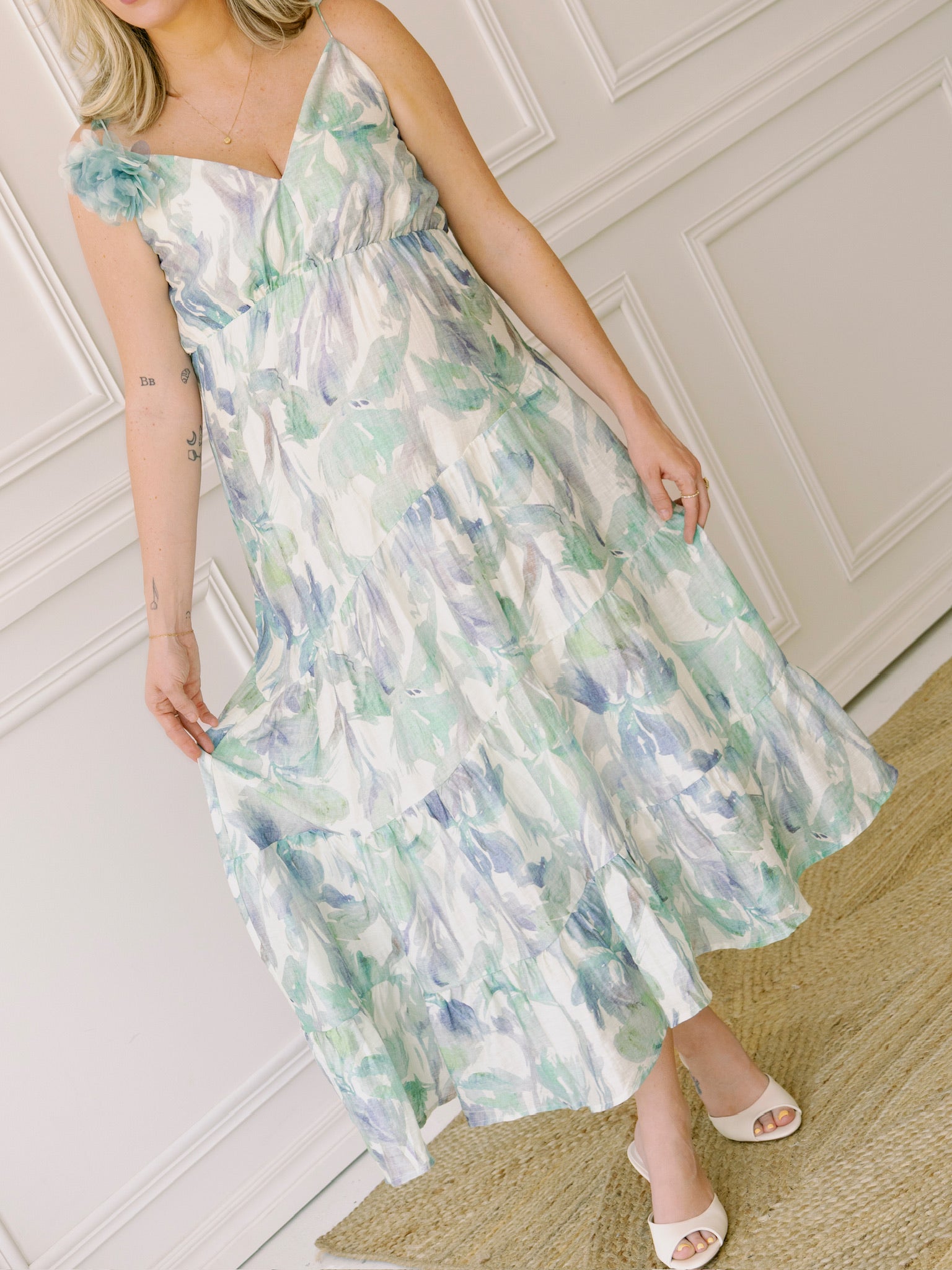 Lucy Paris Moret Flared Dress - Turquoise Floral