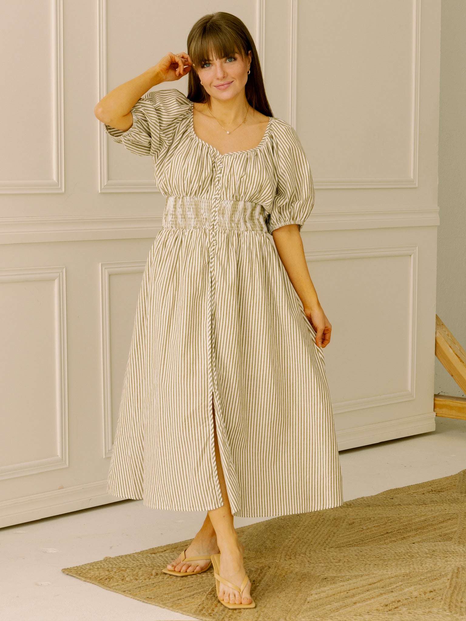 Olive Stripe Midi Dress