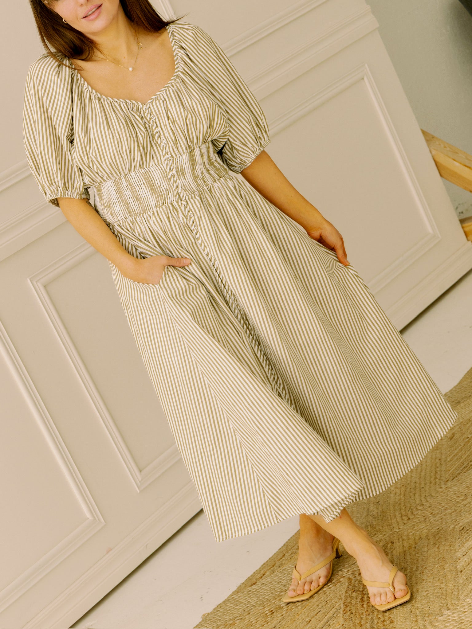 Olive Stripe Midi Dress