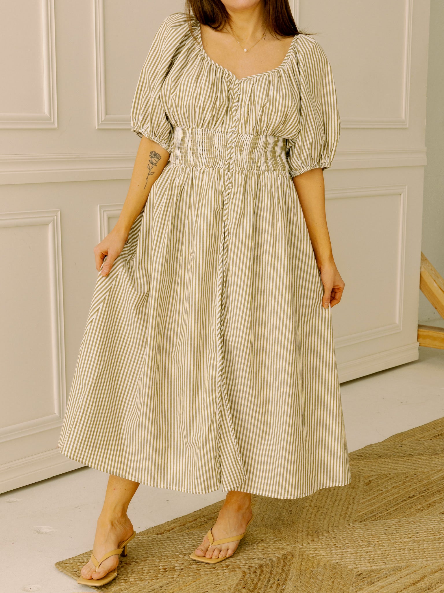 Olive Stripe Midi Dress