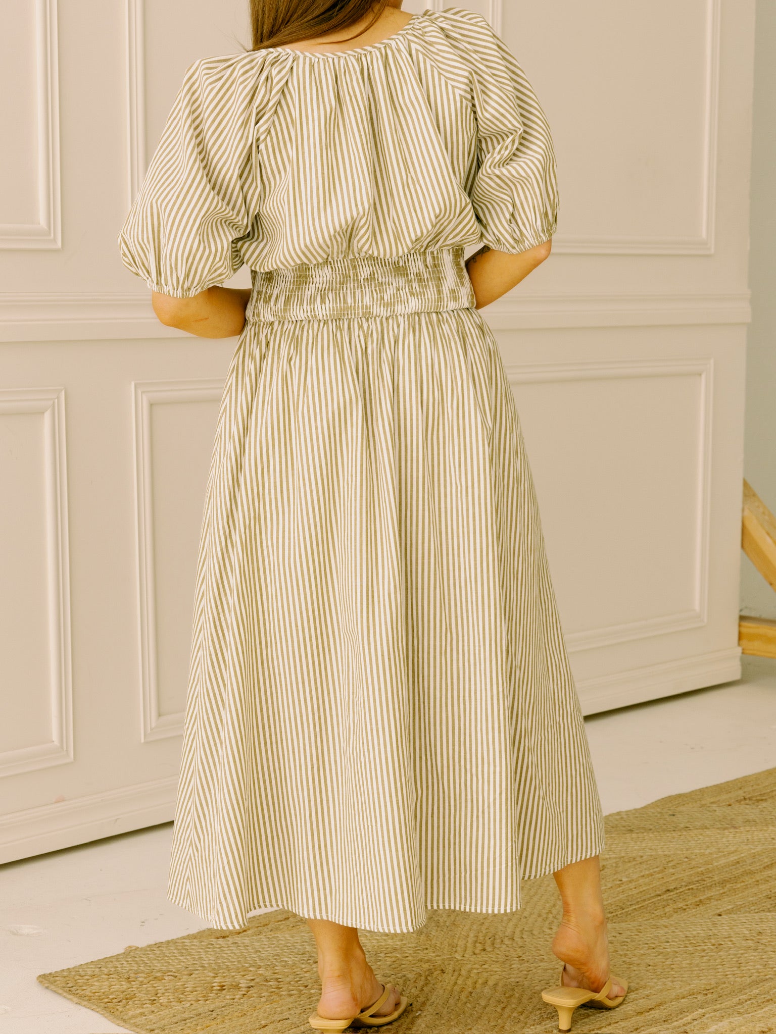 Olive Stripe Midi Dress