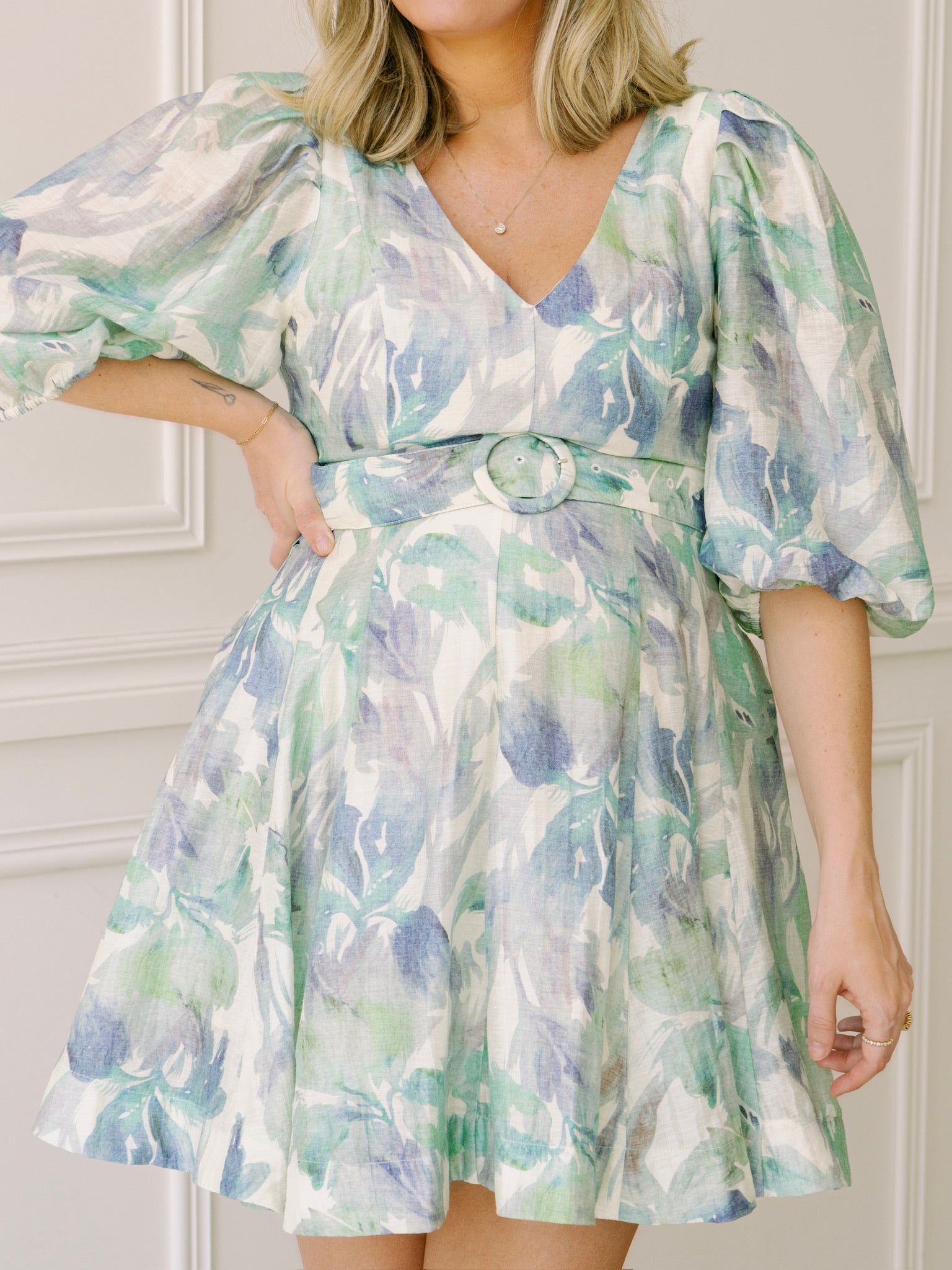 Lucy Paris Alexis Belted Dress - Turquoise Floral
