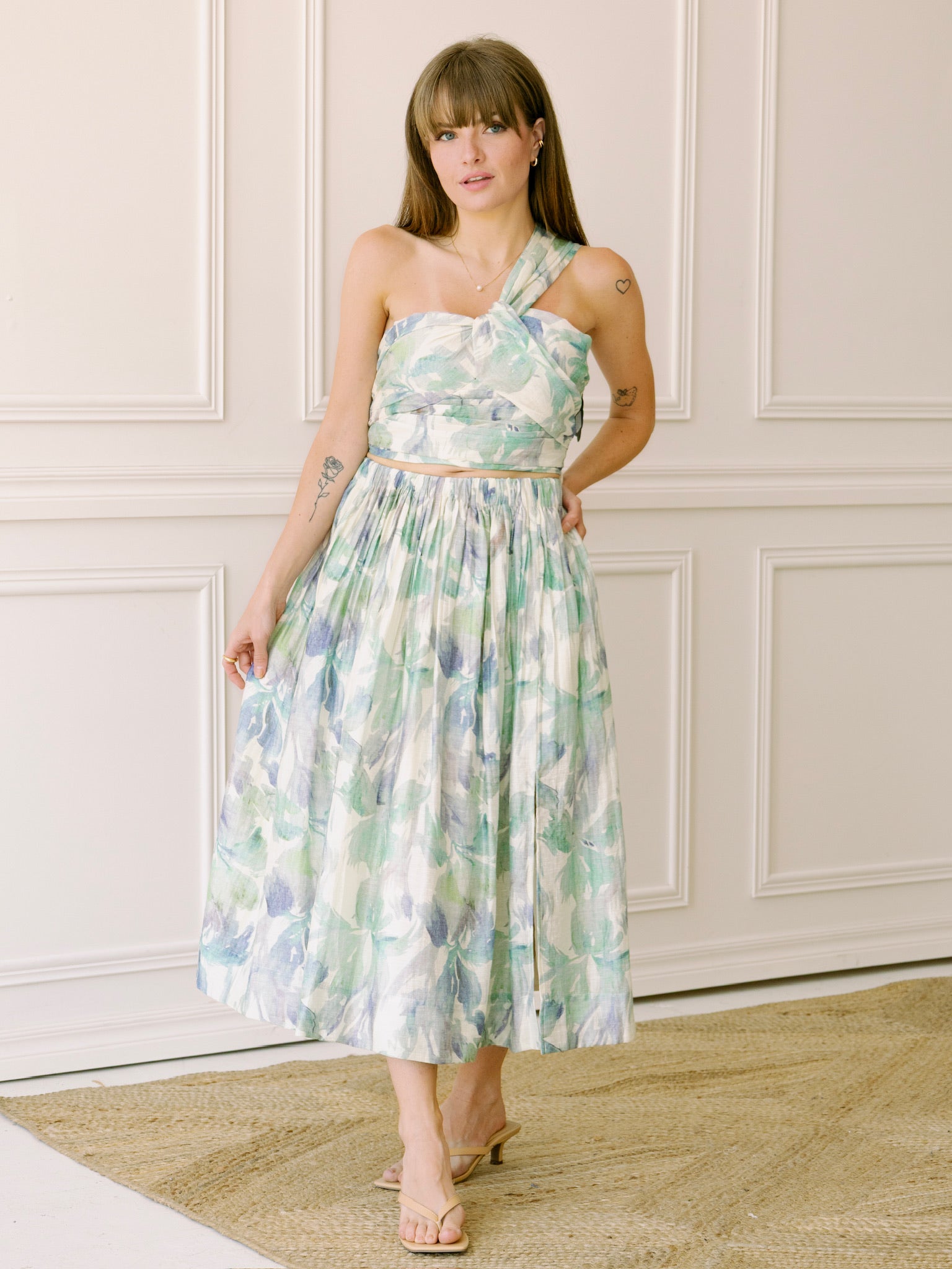 Lucy Paris Amari Midi Skirt - Turquoise Floral
