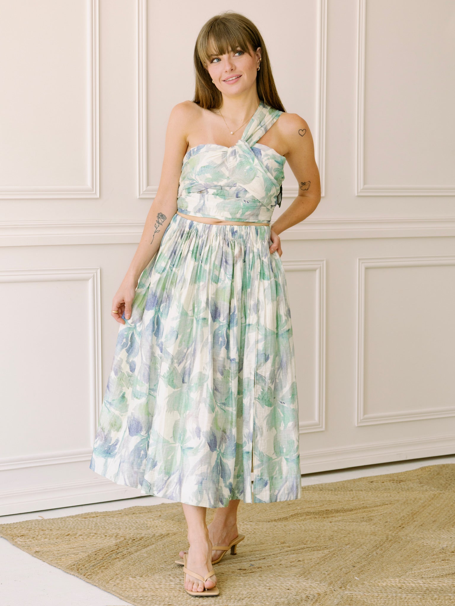Lucy Paris Amari Midi Skirt - Turquoise Floral