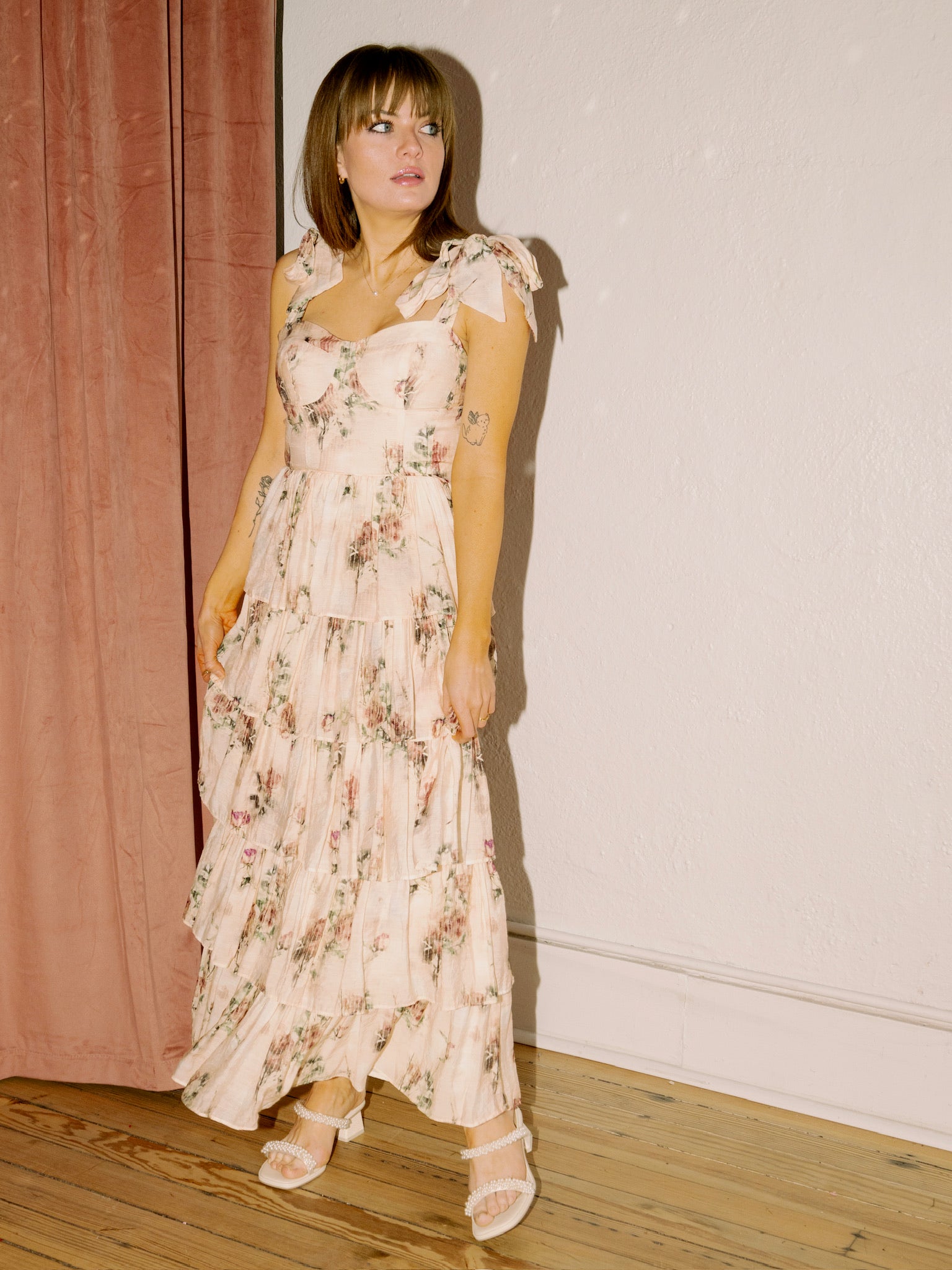 Vintage Floral Tiered Midi Dress