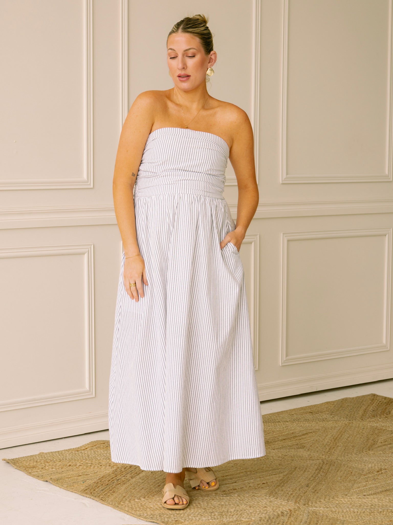 Meet Me in Santorini Midnight Stripe Tube Maxi Dress