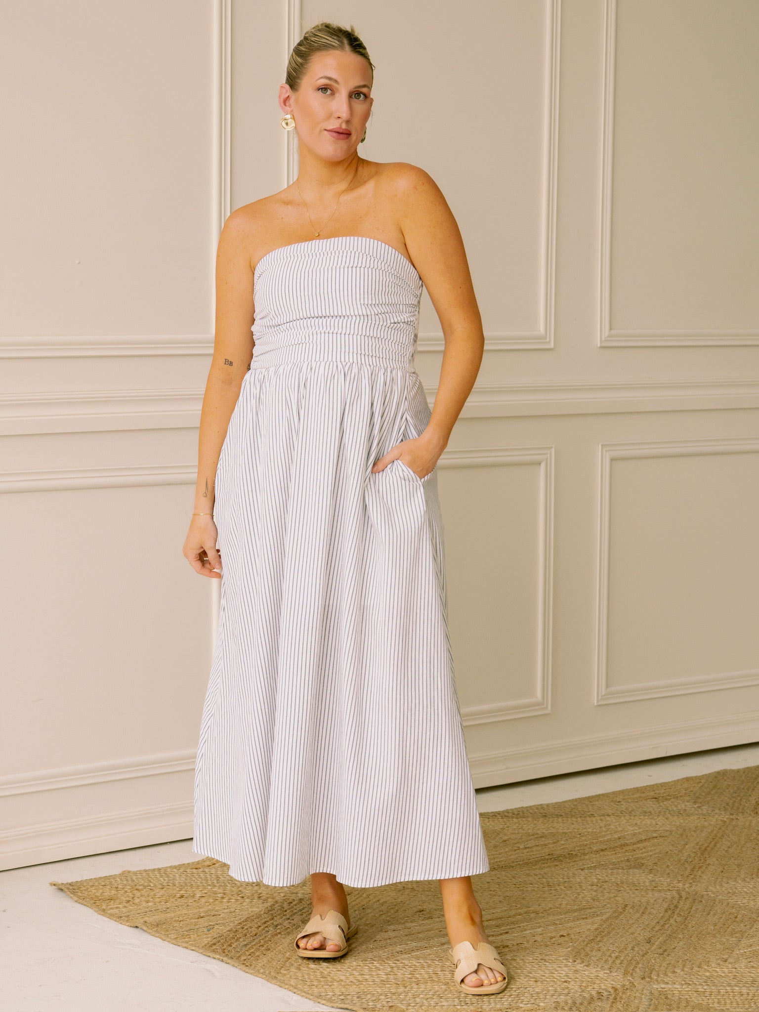 Meet Me in Santorini Midnight Stripe Tube Maxi Dress