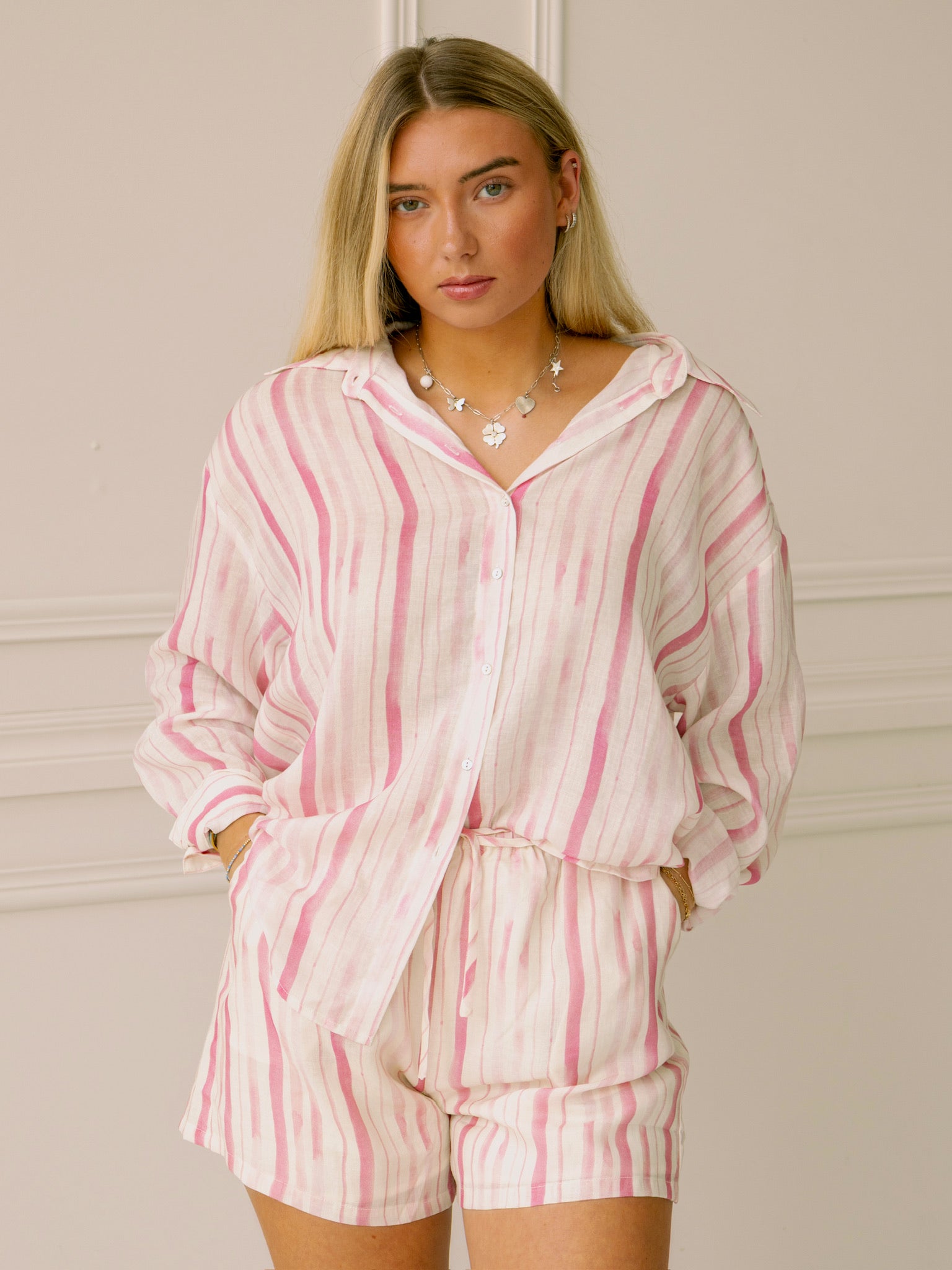 Lucy Paris Cera Button Down - Pink Stripe