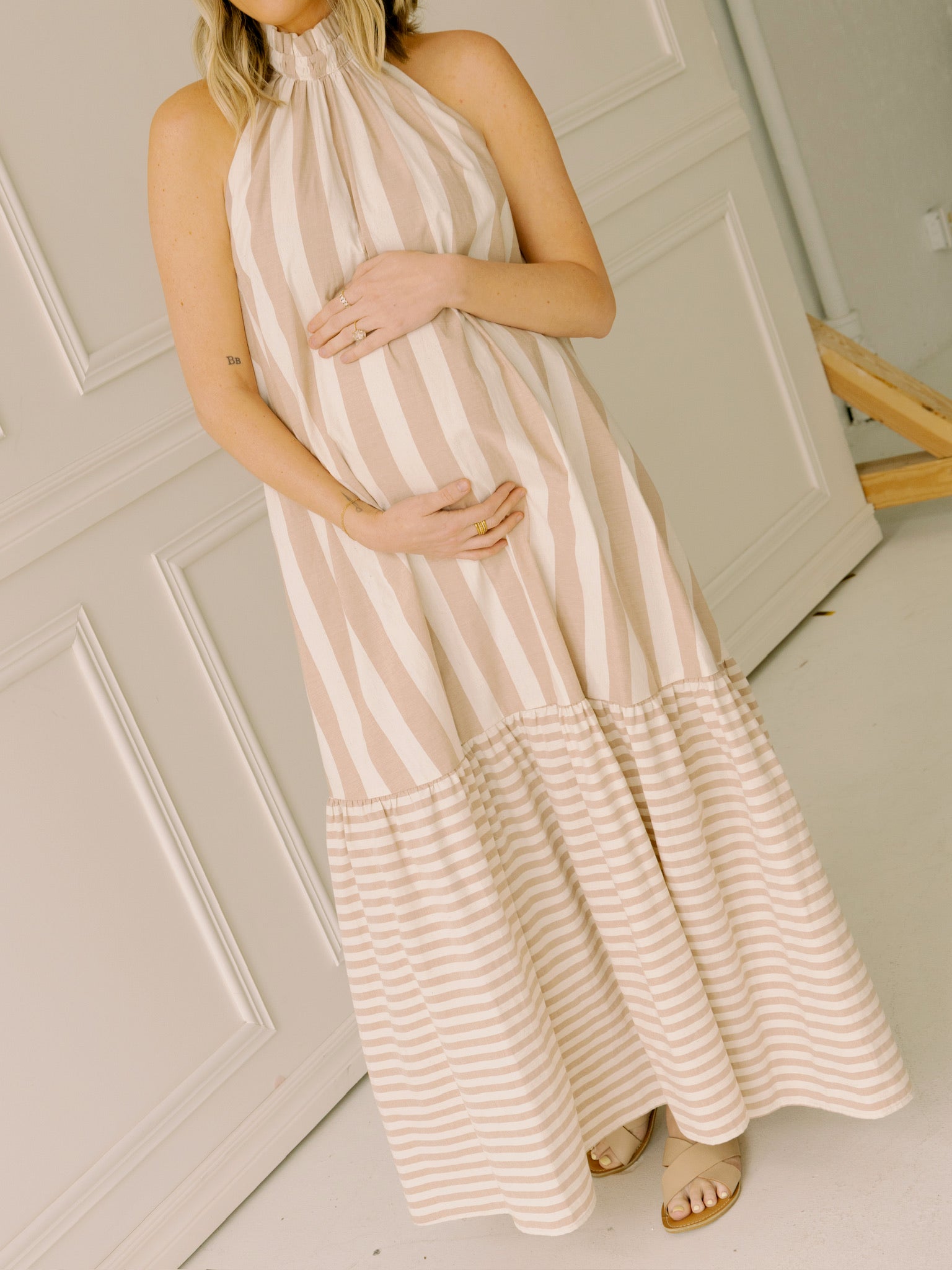 Corey Lynn Calter Avalon Dress in Tan Stripe