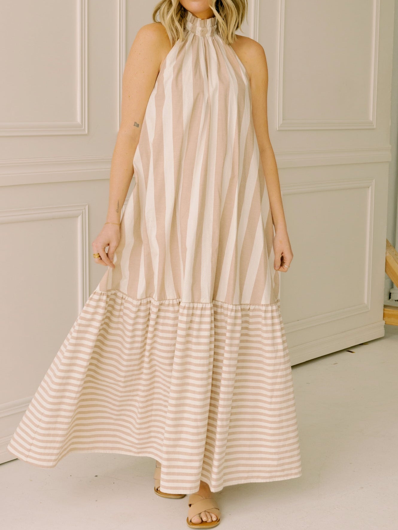 Corey Lynn Calter Avalon Dress in Tan Stripe